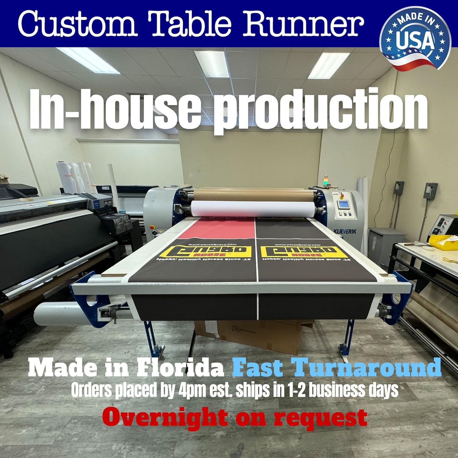 Custom Table Runner with Business Logo - UPS Express 2nd Day Shipping - 13x72 inch - Premium Polyester, Unlimited Colors, Wrinkle-Free, Fade-Resistant, Lasercut (13" x 72")