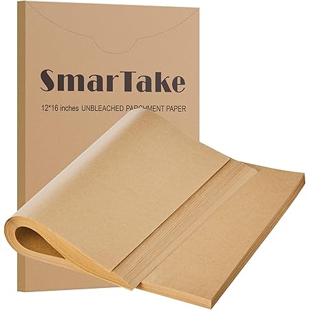 SMARTAKE 200 Pcs Parchment Paper Baking Sheets, 12x16 Inches Non-Stick Precut Baking Parchment, Perfect for Baking Grilling Air Fryer Steaming Bread Cup Cake Cookie and More (Unbleached)