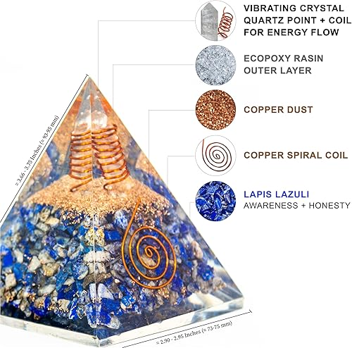 Miniatura 62 de Black Tourmaline Orgone Pyramid for Protection & Security Orgonite pyramids with Copper Coil and Crystal Quartz for Chakra Protection