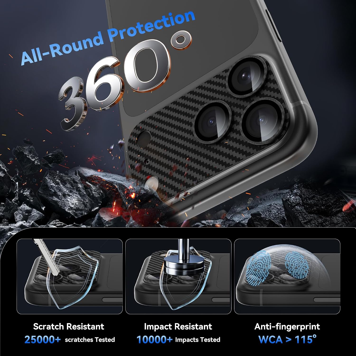 AHASTYLE for iPhone 17 Pro Max Camera Lens Protector All-in-one CarbonFiber image 4