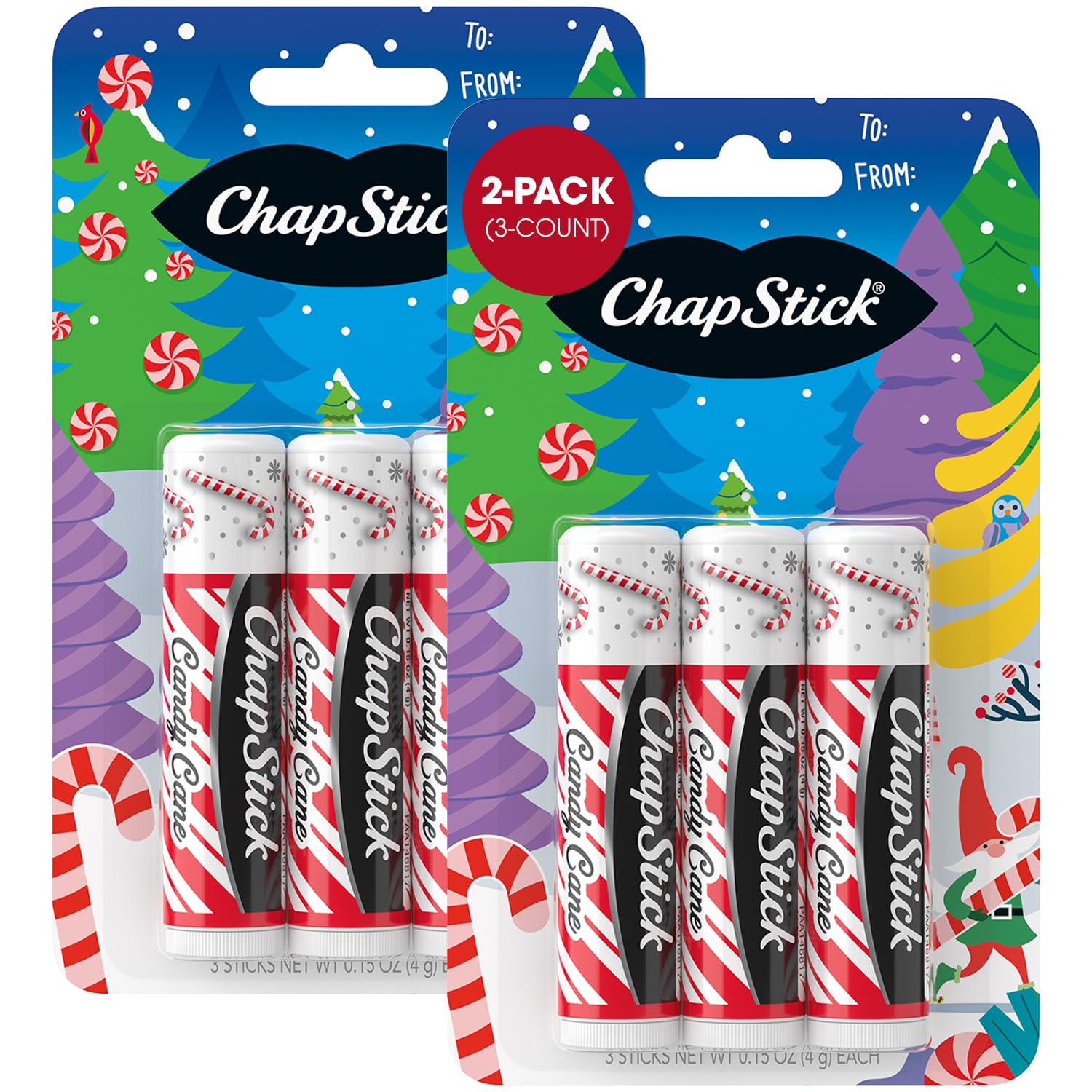 ChapStick Lip Balm Candy Cane 6-Count Fresh Minty Lip Moisturizer Stocking Stuffer 0 15 Oz Ea
