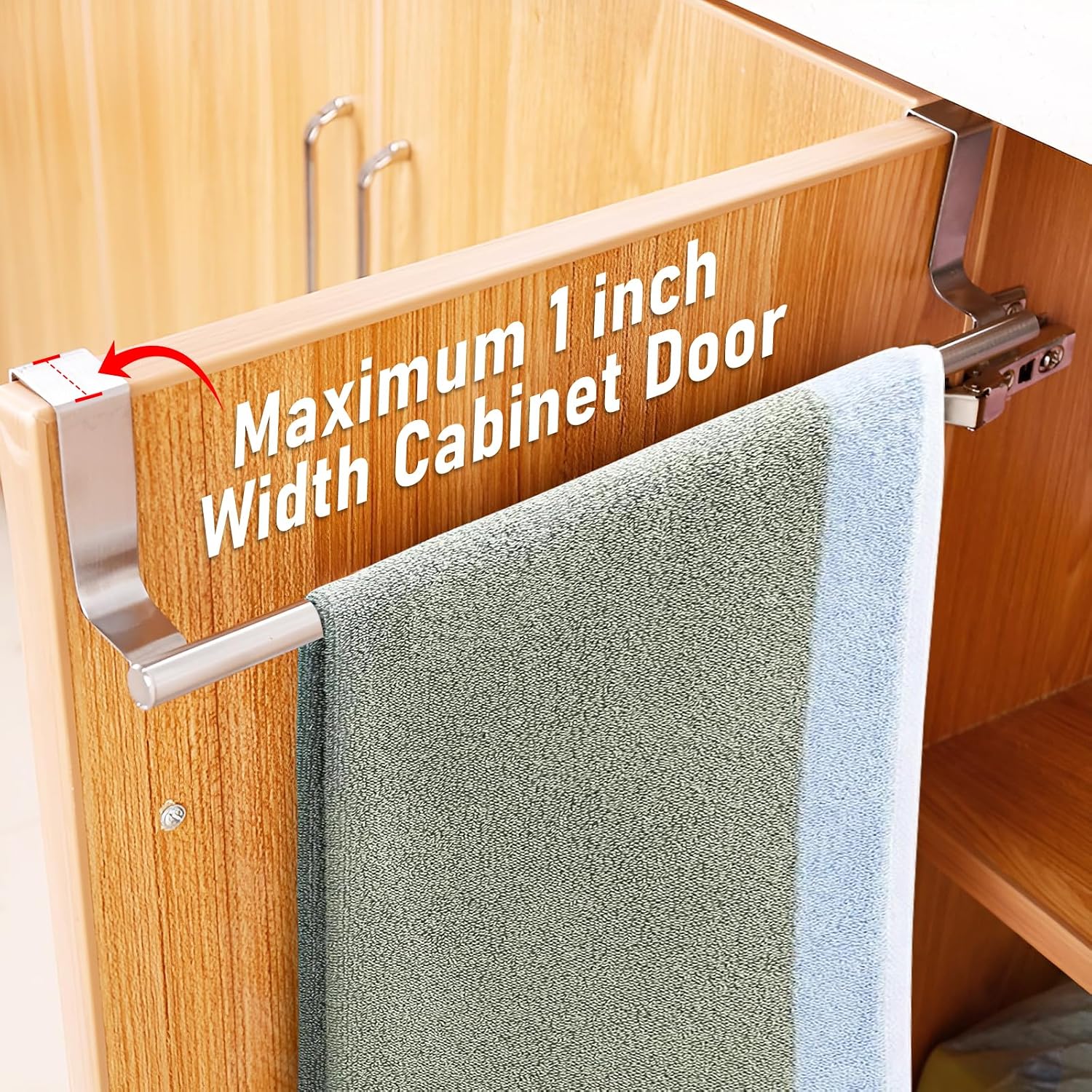 Over Cabinet Towel Bar with Hooks, 14 Inch