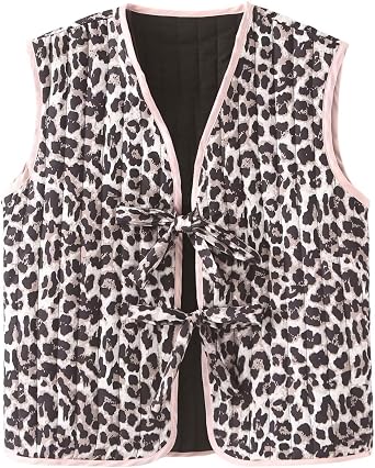 Women Quilted Vest Floral Cropped Puffer Tie Front Sleeveless Lightweight Outwear Padded Gilet Outwear