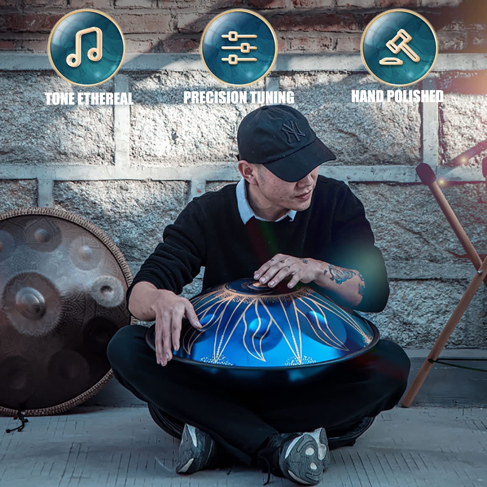22-calowy ręczny bęben stalowy-ręcznie rysowane wzory, 9 nut D-moll bęben ręczny Instrument perkusyjny, prezent dla entuzjastów muzyki i początkujących (Color : B)