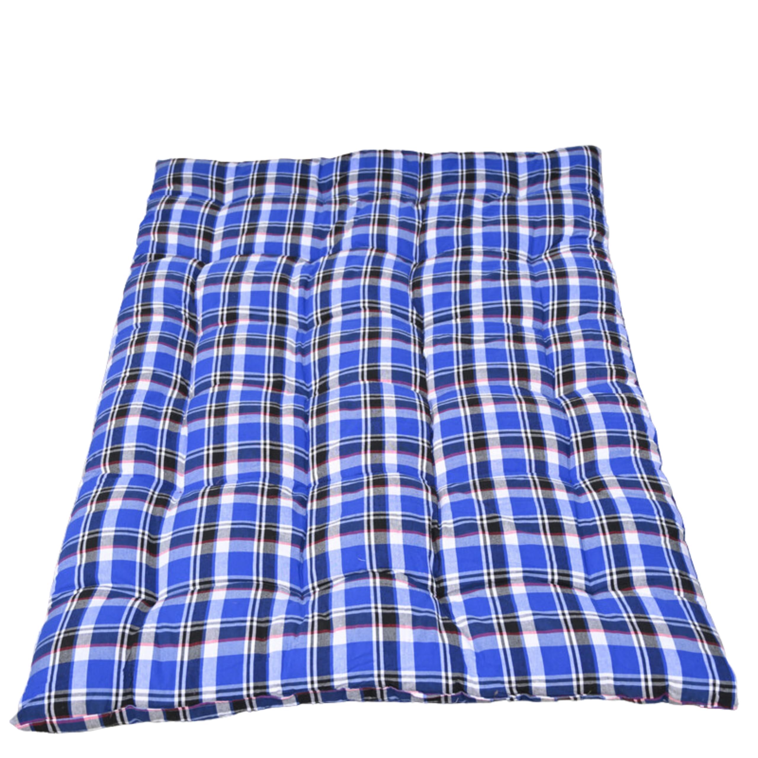 NEXTGO Cotton Mattress Tufted Soft Rui Gadda Foldable Gadi Tri Fold for Floor & Bed Color Blue - White Checks (Double 4 X 6)-image-34