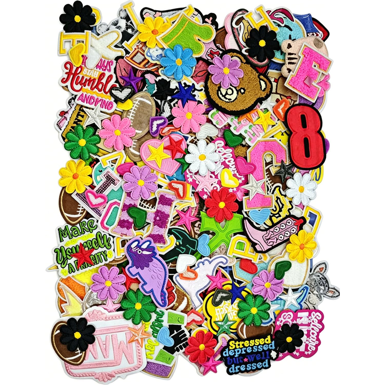 mancyz Iron-on and Sew-on Embroidered Patches, 60 Pieces Random Styles, Polyester, for Clothes, Hats, Jeans and Bags — image 1