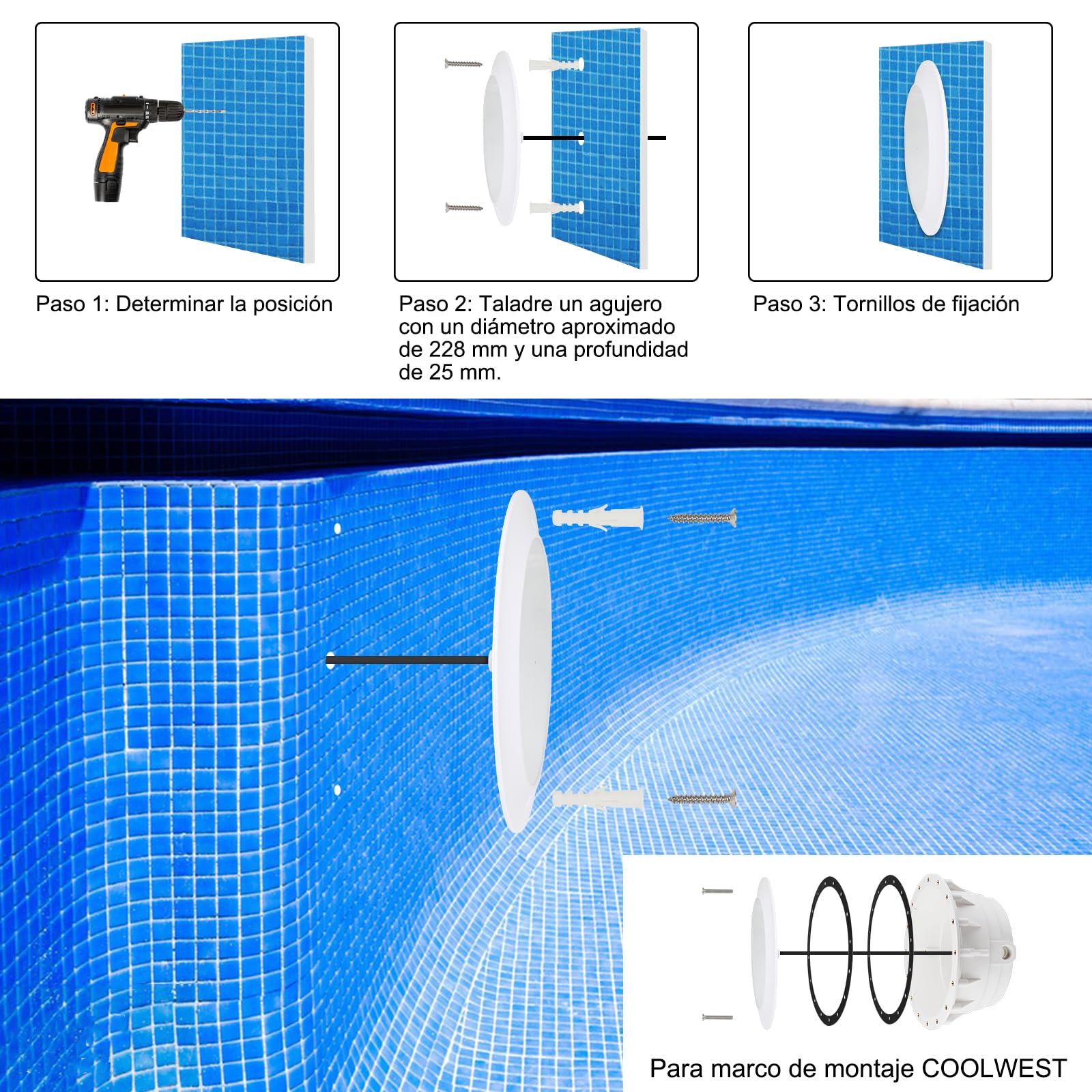 COOLWEST Foco LED Piscina Relleno de Resin, 32W RGBW Lámpara Piscina para Superficie Extraplano, Luces Piscina LED Multicolor con Control APP/Remoto, IP68 Impermeable, 24V DC, Regulable