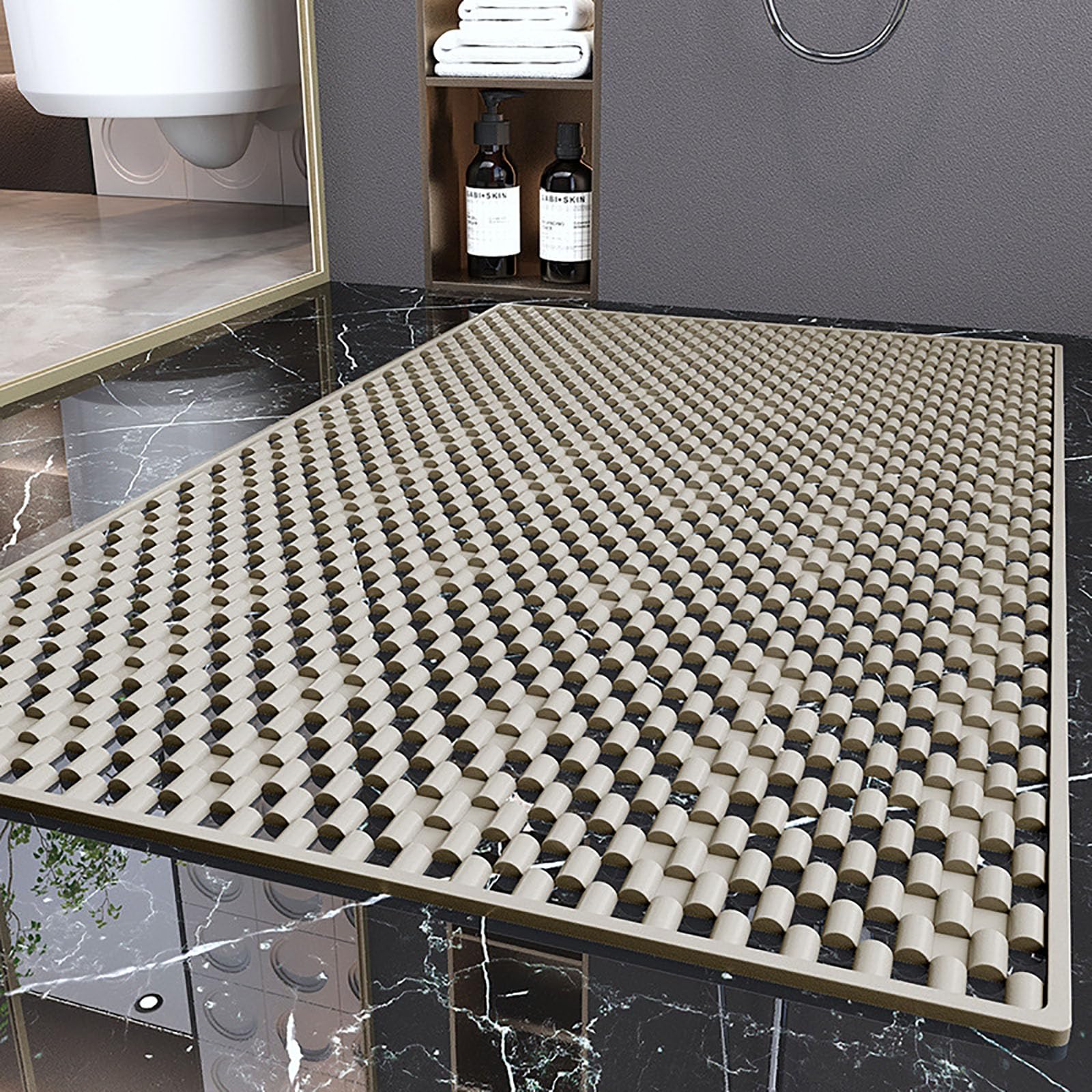 Rectangle Shower Mats Mildew Resistant,Non Slip Shower Mat,Bath Mats With Drain,Dense Drainage Holes,With Suction Cup,Machine Washable,Suitable For Indoor Bathing Shower Or Bath