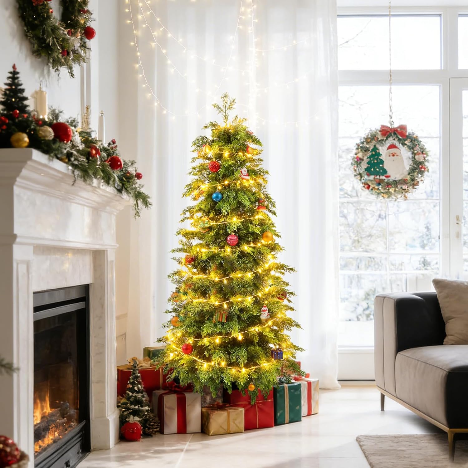 4ft Artificial Cedar Topiary Trees 2 Pack,Real Touch Cedar Tree Faux Plants Potted UV Resistant Evergreen Tree for Outdoor Indoor Door Garden Farmhouse Home Decoration