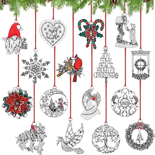 32 piezas de adornos de metal para árbol de Navidad de zinc sólido, adorno colgante de aleación de fiesta de Navidad, regalo hecho a mano, adorno