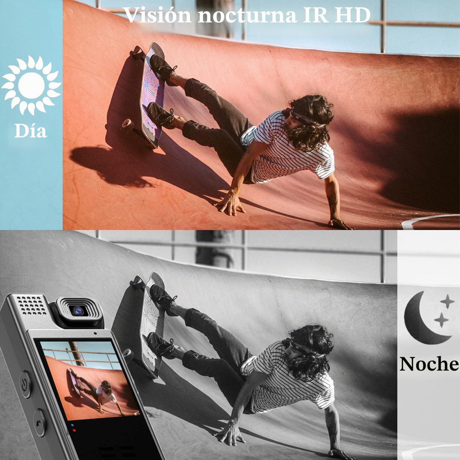Cámara 4K UHD con grabación de audio y video Lente giratoria de 180° Cámara con 6 horas de duración de la batería con pantalla TFT de 1,3 pulgadas Detección de movimiento