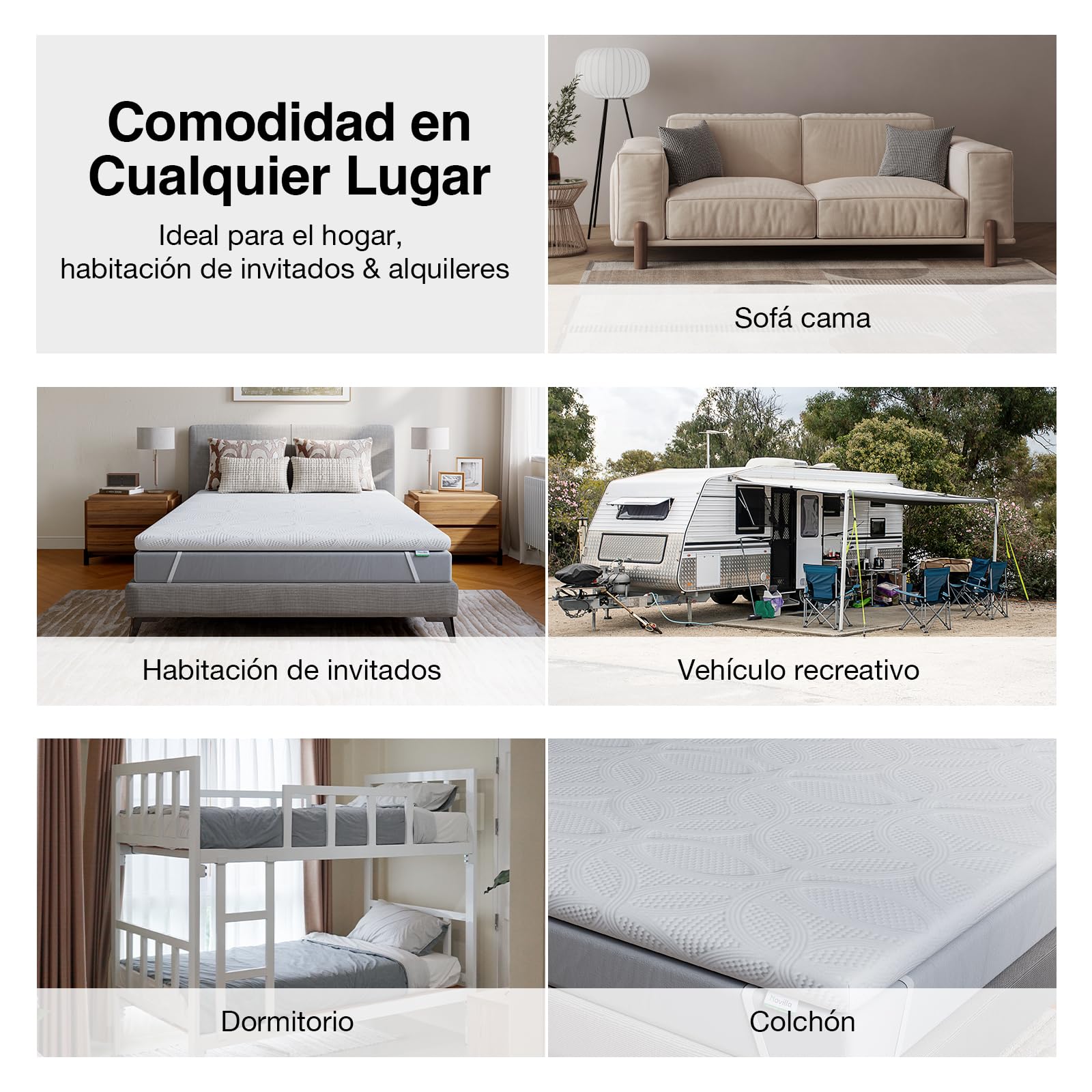 Novilla Topper Viscoelástico 150x200 5cm, Colchoncillo Espuma Gel Ventilada y Soporte, Funda Lavable y Antideslizante, Certificado Oeko-Tex, Confort Suave y Fresco
