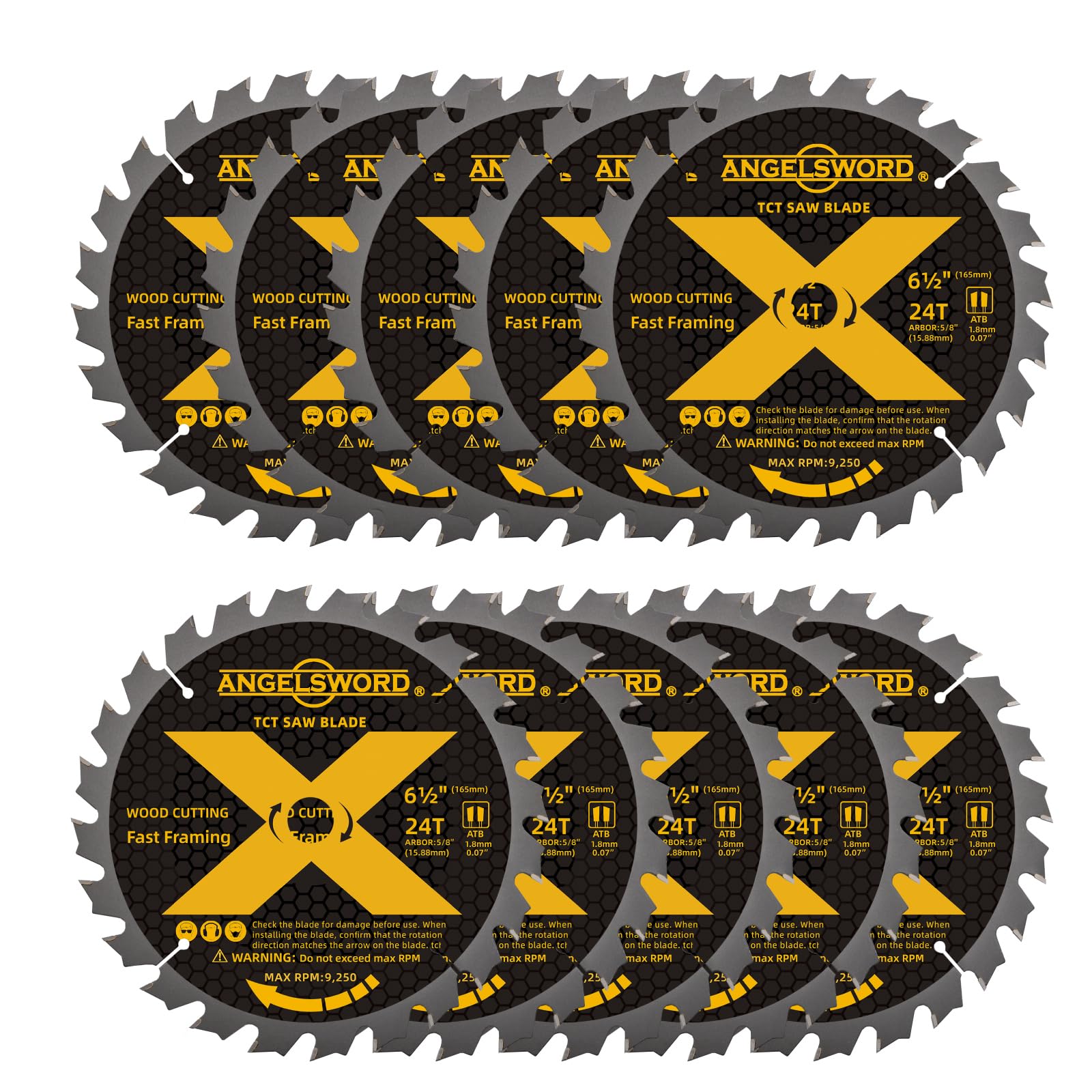 ANGELSWORD 6-1/2 Inch Circular Saw Blade for Framing, Fast Wood Cutting, 24T, 10 Pack