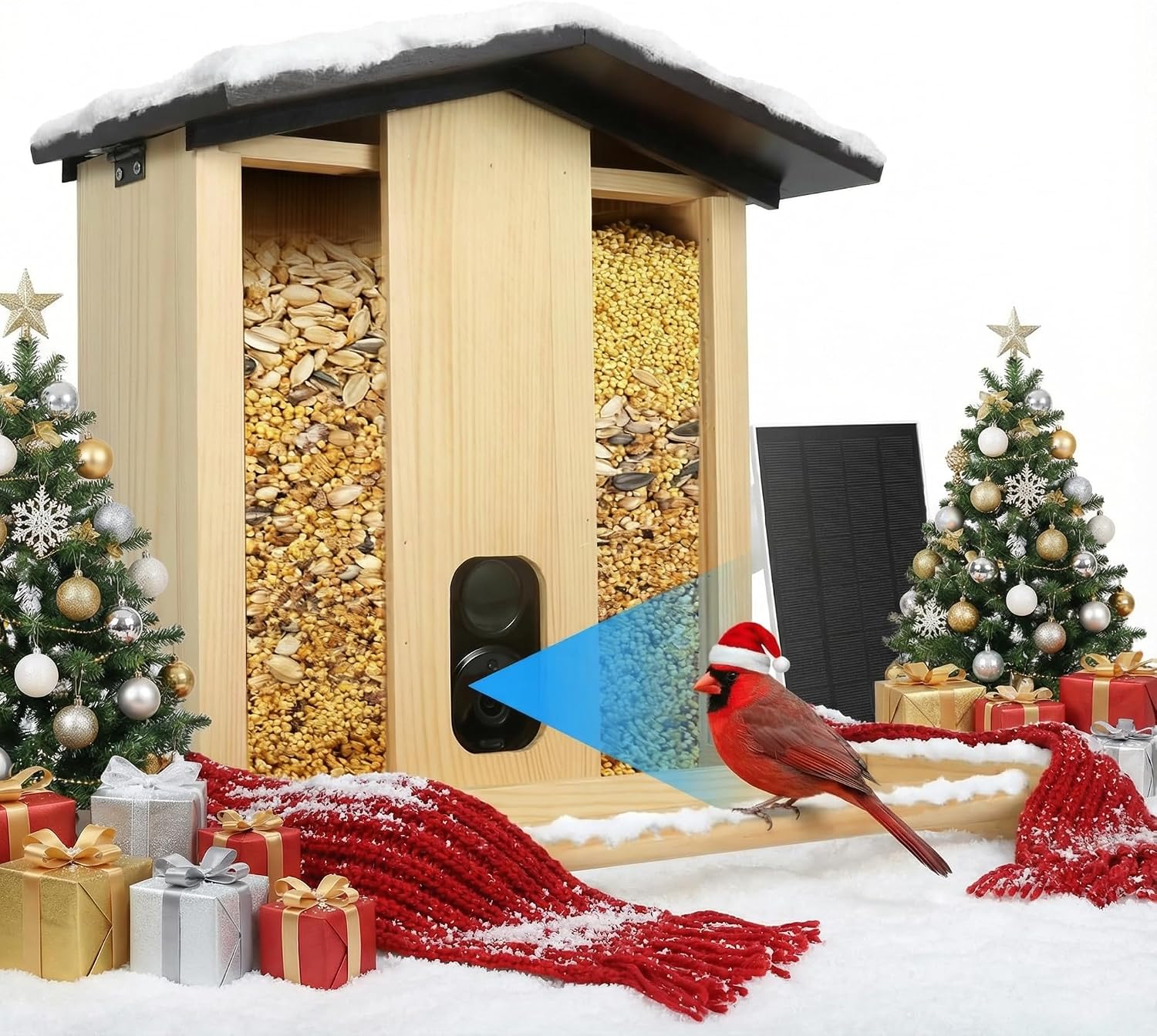 Smart Bird Feeder with Camera Solar Powered for Outdoors - 2.5K HD Wireless Birds Watching Camera, AI Identify Species,Auto Capture Birds Videos.Ideal Gift for Christmas,Bird Lover,Mom