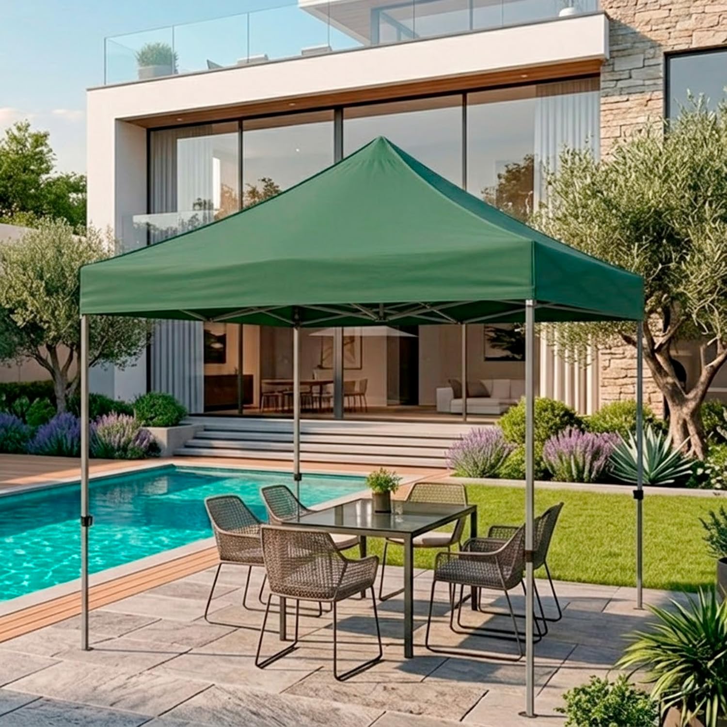 Gazebo Professionale 3x3 M Richiudibile Automatico In Acciaio Con Telo Oxford 1200D PVC Impermeabile e Anti UV Struttura a Fisarmonica con Sacche Zavorra e Borsa Trasporto Sagre Feste Eventi (Verde)