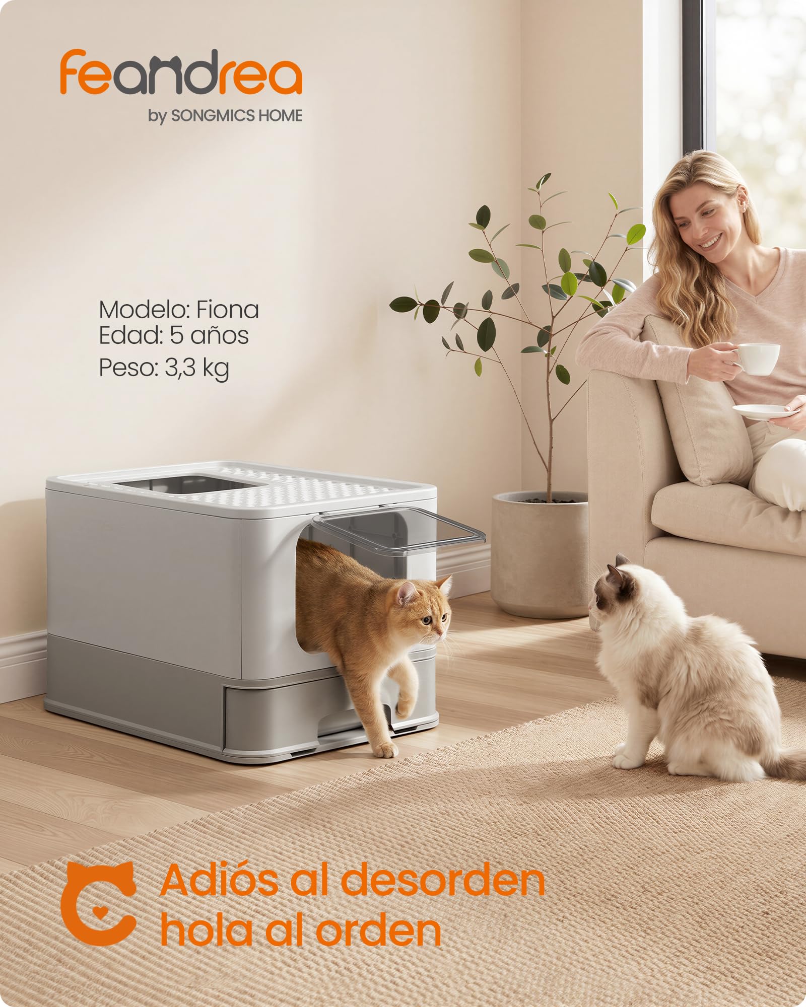 Feandrea Arenero para Gatos de Acero Inoxidable, Caja de Arena con Bandeja Extraíble, Pala, Cepillo, 2 Entradas, para Gatos de hasta 15 kg, Gris Claro y Gris Oscuro PPT004G101
