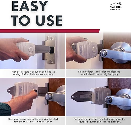 Miniatura 3 de SABRE Cerradura de puerta portátil con bolsa de viaje, cerradura de puerta duradera para puertas con bisagras, ligera, seguridad adicional para