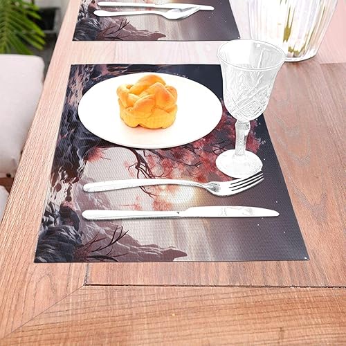 Miniatura 3 de 6 PCS PVC Placemats Set Place Mats Big Tree Growing on Pile of Stones Non-Slip Weave Place Mats 12" x 18" Farmhouse Table Mat Set for Family Dinners