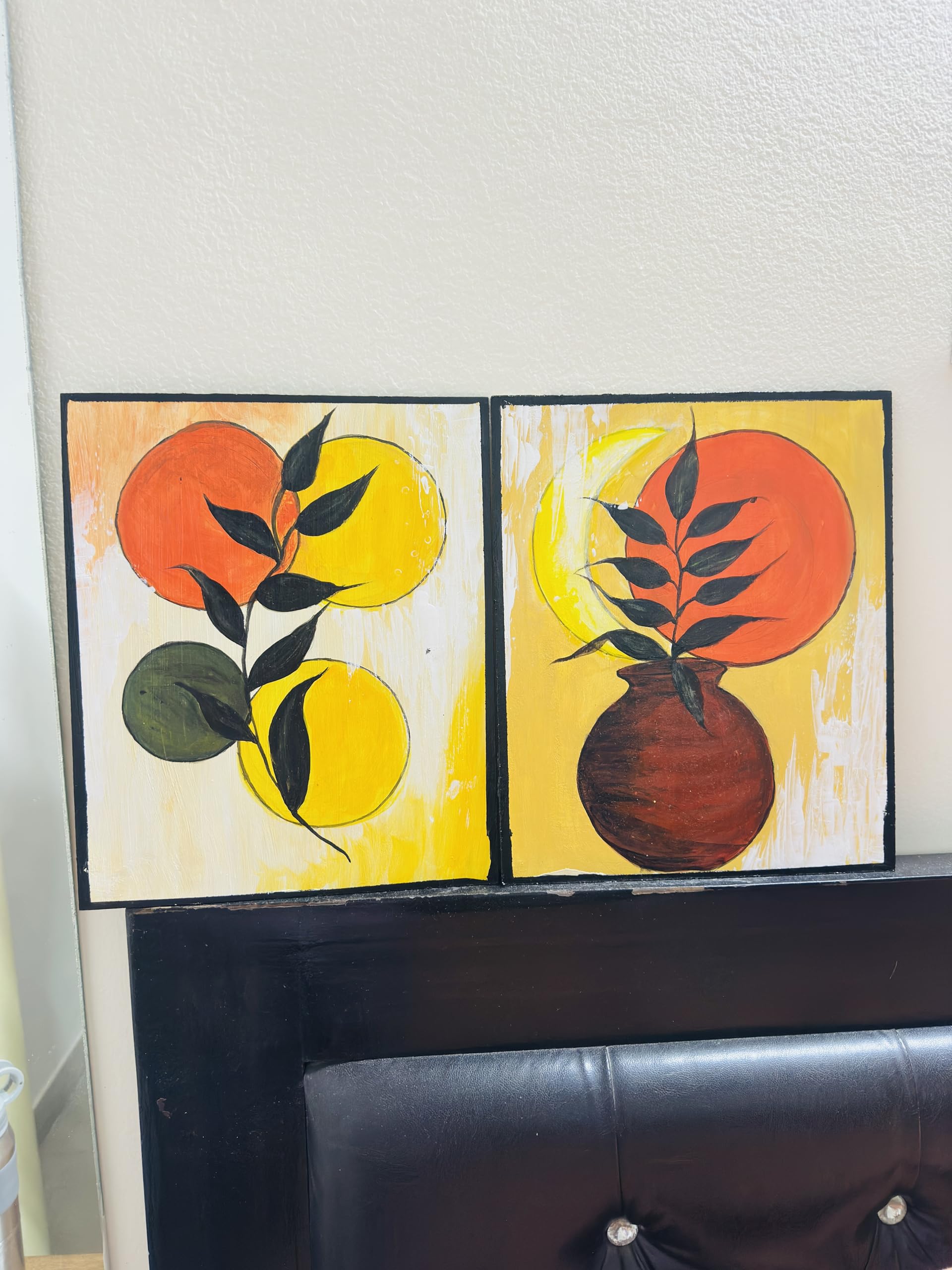 Botanical Still Life Diptych Acrylic Painting, Yellow and Orange, Set of 2 Panels, Wall Art Decor-image-25