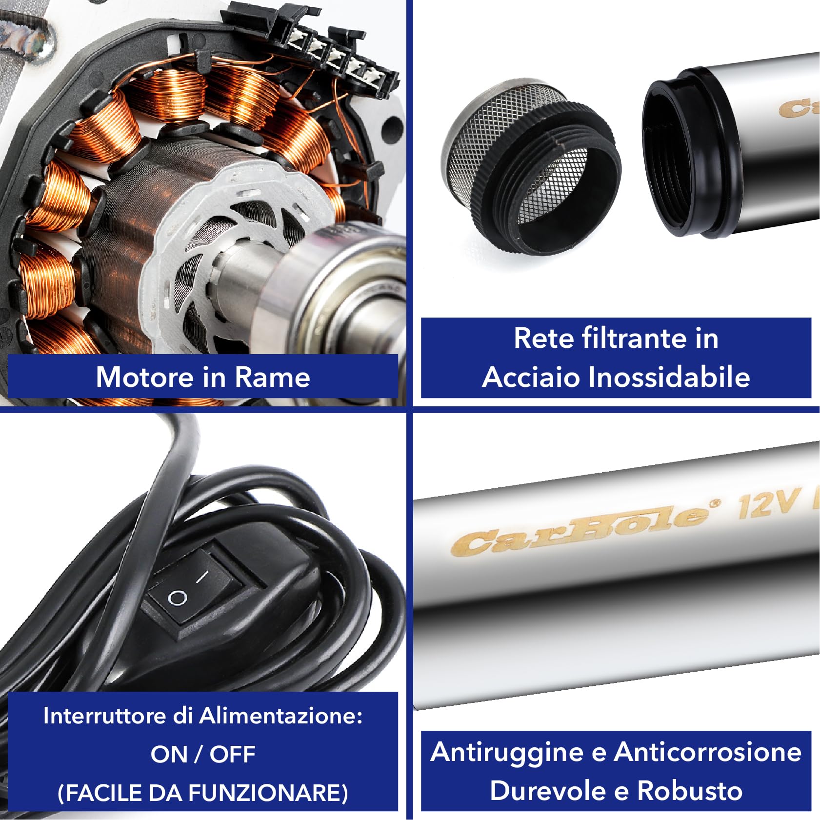 CarBole DC 12v Pompa Acqua e Diesel 51mm, Pompa Sommergibile | Pompa Trasferimento Combustibile Dotata di Interruttore e Filtro Rimovibile, Adatta per Diversi Tipi di Olio