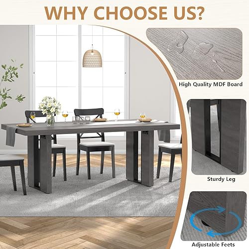 Miniatura 6 de Loomie Mesa de comedor de 70.8 pulgadas, mesa de cocina rústica para 6-8 personas, muebles de comedor grandes, mesa rectangular para sala de estar,