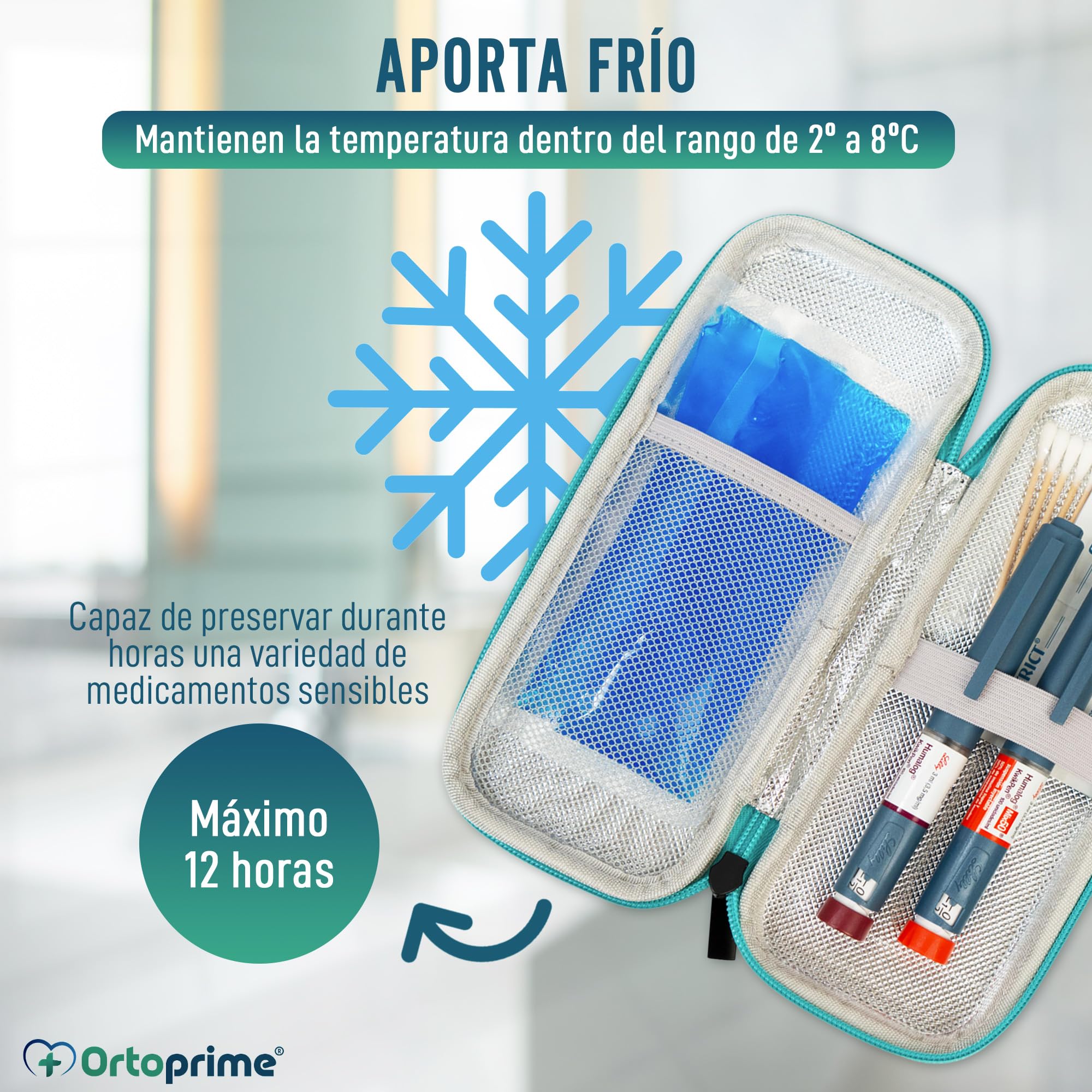 OrtoPrime Nevera para Insulina FRÍO X2 GELES INCLUIDOS Porta insulina Isotérmico 12H Viaje Portátil para DIABÉTICOS