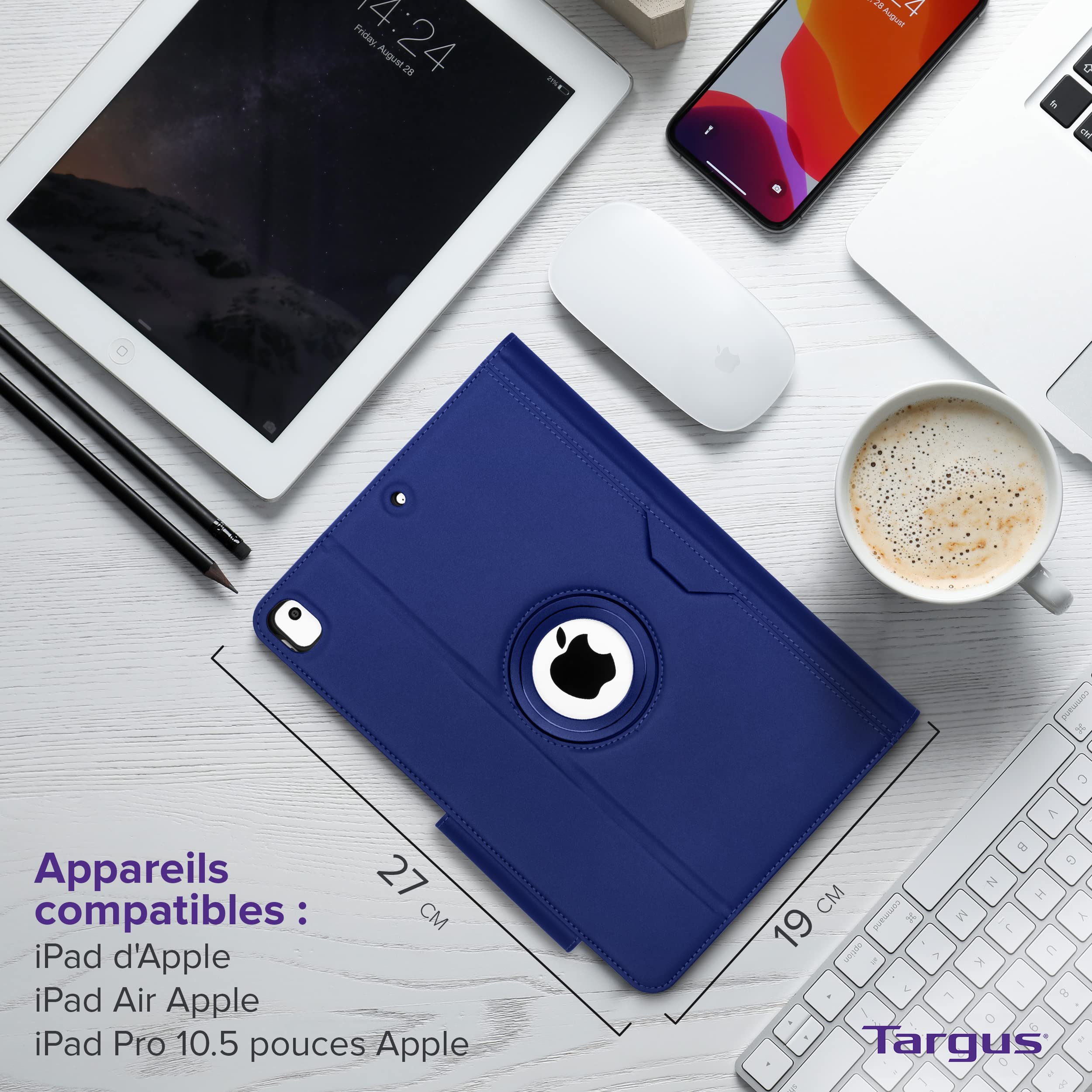 Targus THZ85502GL Étui Targus Versavu pour iPad (9ème/8ème/7ème génération) 10,2 pouces, iPad Air 10,5 pouces et iPad Pro 10,5 pouces, fonction Veille/Réveil automatique – Bleu