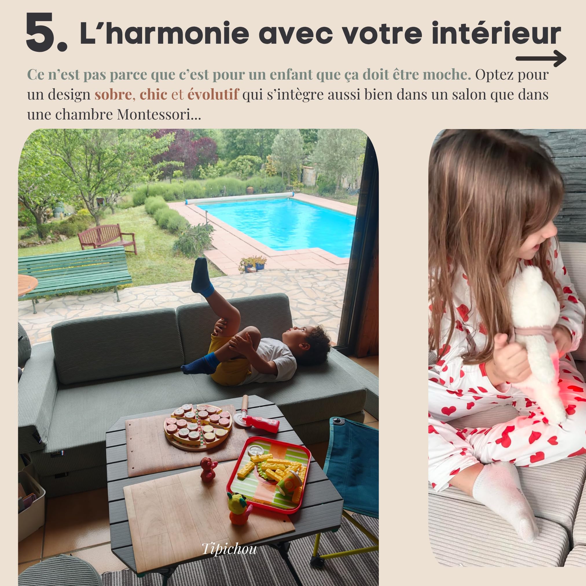 Canapé Enfant Convertible - Chauffeuse 2 Places Transformable en Lit d'Appoint, Aire de Jeu, Fauteuil, Matelas de Sol - Idéal Cadeau Enfants - Possibilités de Jeux Infinies (Blanc Crème, 2 Places)