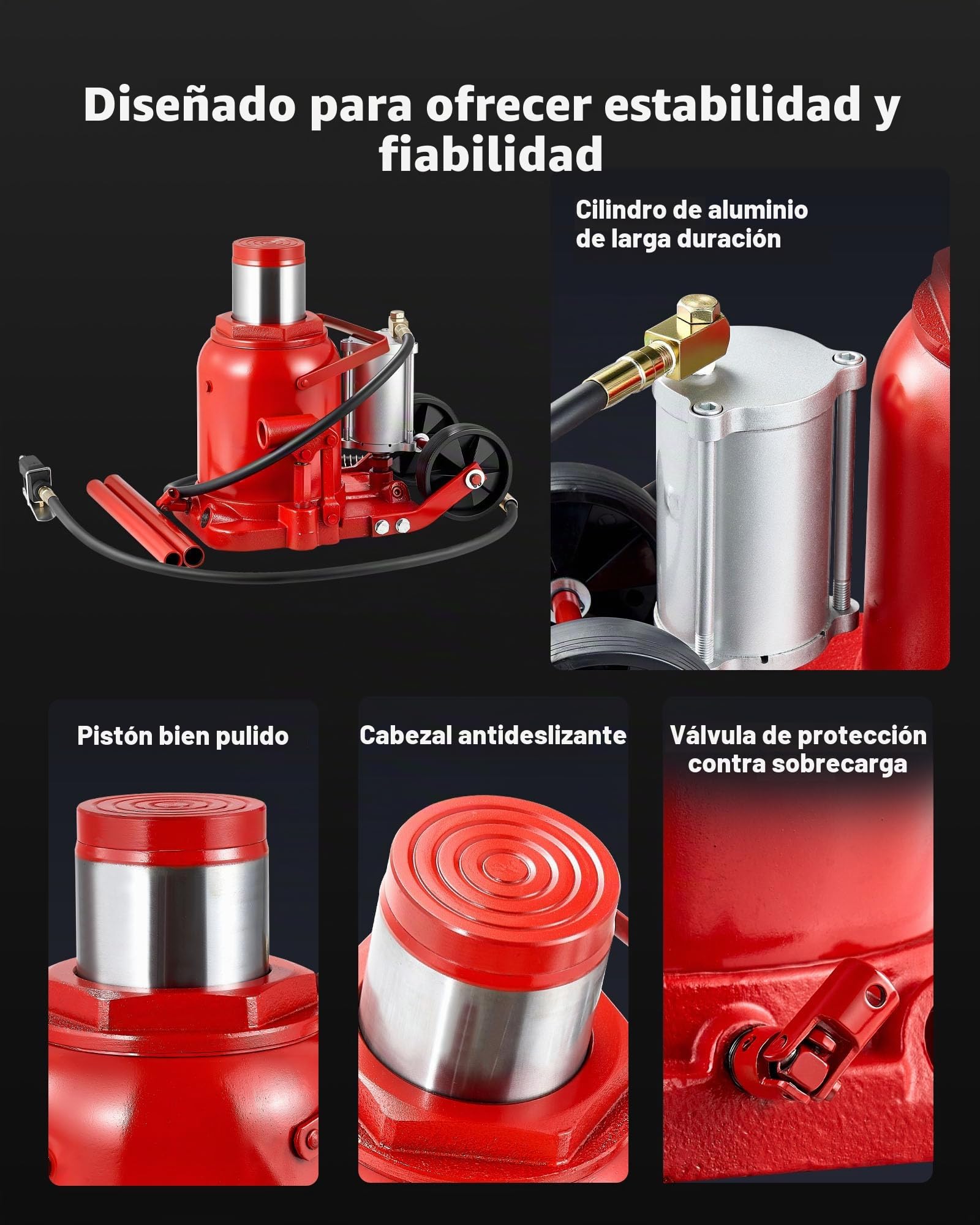 VEVOR Gato Neumático, Capacidad de Elevación 50 T, Rango de Elevación 265 a 410 mm, con Bomba para SUV, Camionetas, Autocaravanas, Reparación de Automóviles, Rojo, 395 x 230 x 265 mm, 0,9–1,2 MPa