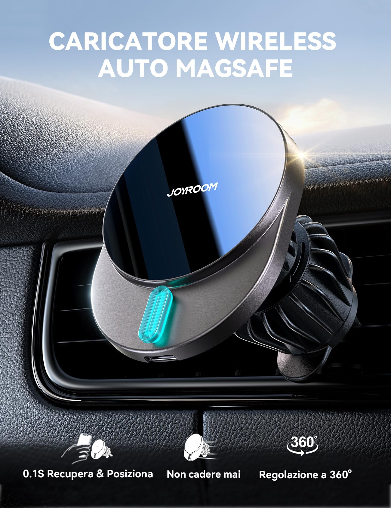 JOYROOM Caricatore Wireless Auto Magsafe per Presa d'Aria, 15W Ricarica Veloce Supporto Telefono Auto Magnetico, Ricarica Wireless Auto Compatibile con iPhone 16/15/14/13/12 Serie