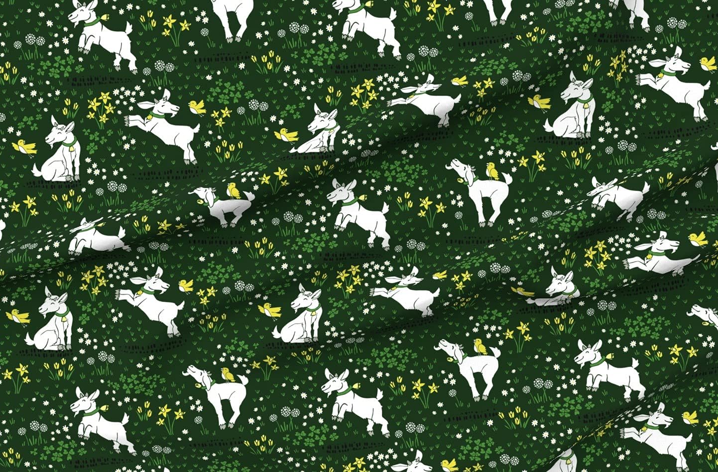 Spoonflower Fabric - Tulips Large Kids Children Goats Field Grass Clover Shamrock Printed on Minky Fabric by The Yard - Sewing Baby Blankets Quilt Backing Plush