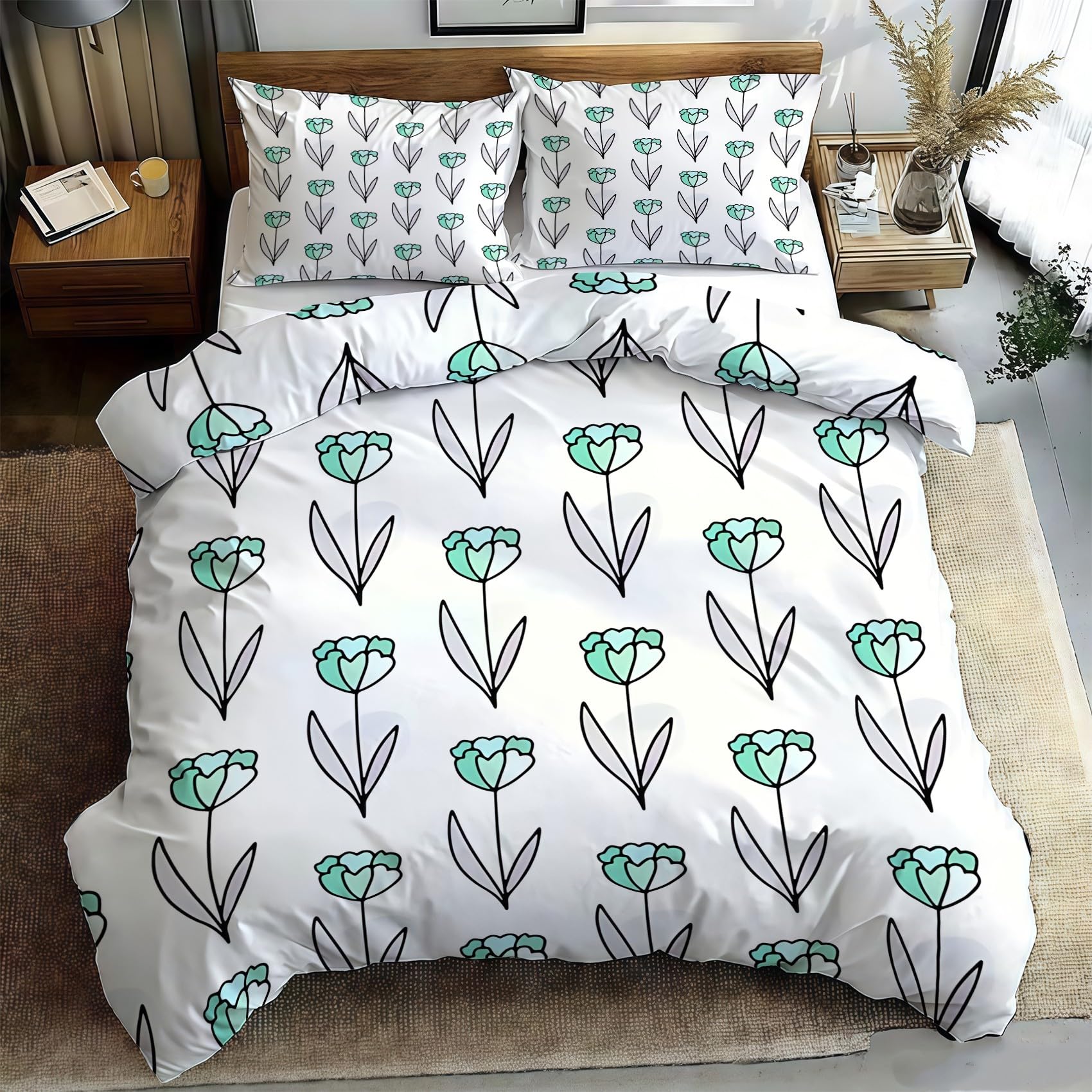 Tulipán Funda Nórdica Cama 105 Juego, Reversible Microfibra Juegos Cama Estilo Minimalista Funda Edredon 180×220 y 2 Fundas 50x75, con Cremallera, Apto Hombres y Mujeres HF1252