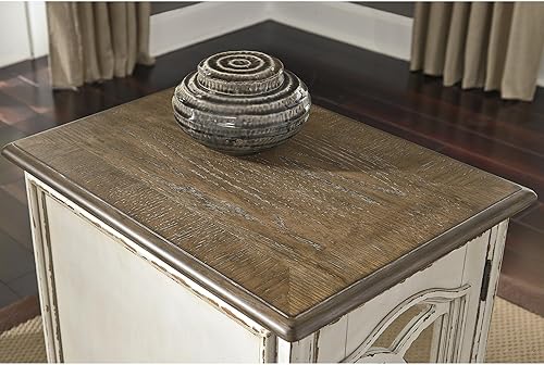 Miniatura 8 de Signature Design by Ashley Realyn Farmhouse - Mesa auxiliar con gabinete para almacenamiento, color blanco antiguo y marrón