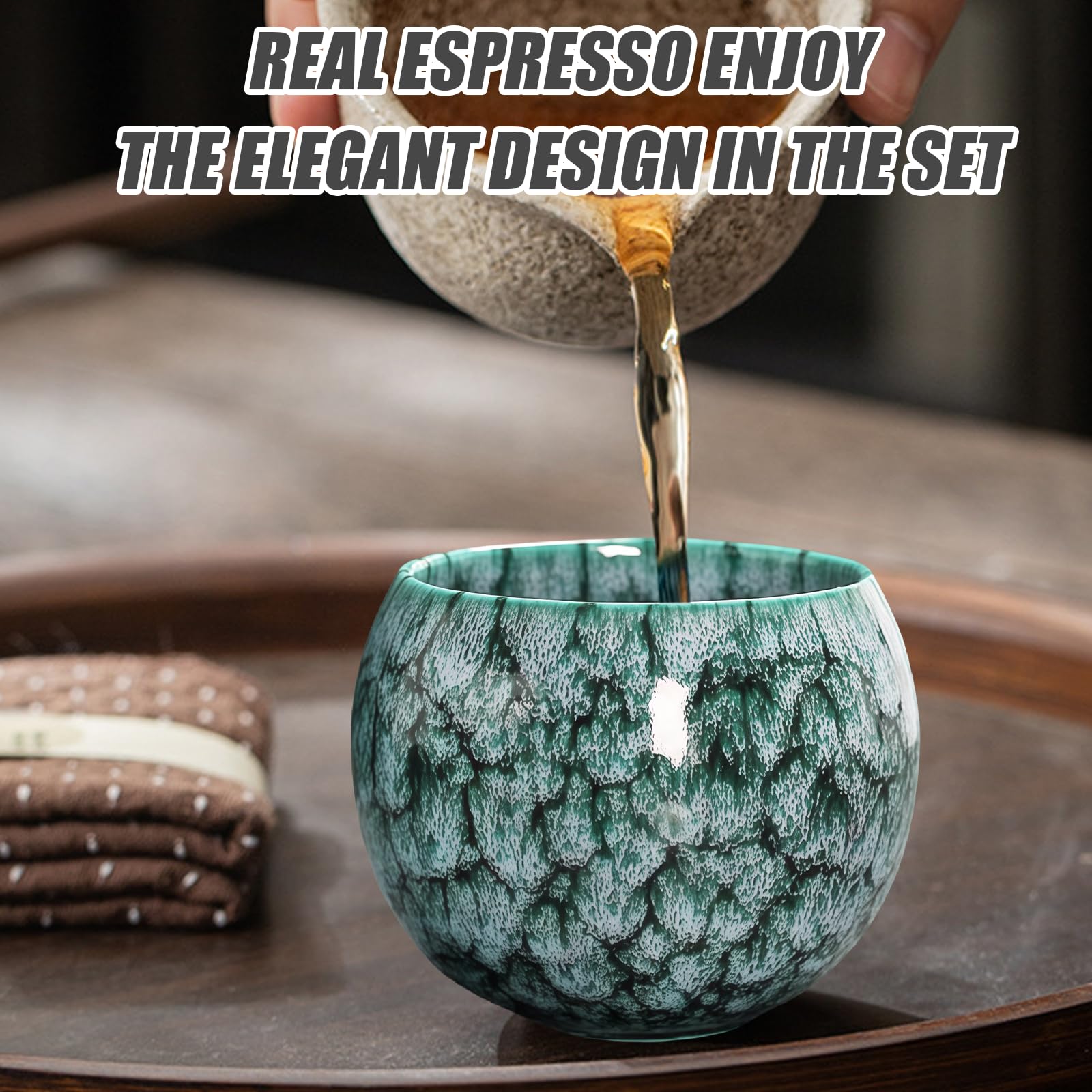 Juego de 5 tazas de café de cerámica, hechas a mano, de porcelana, de pared gruesa, sin asa, 150 ml, para café expreso, té
