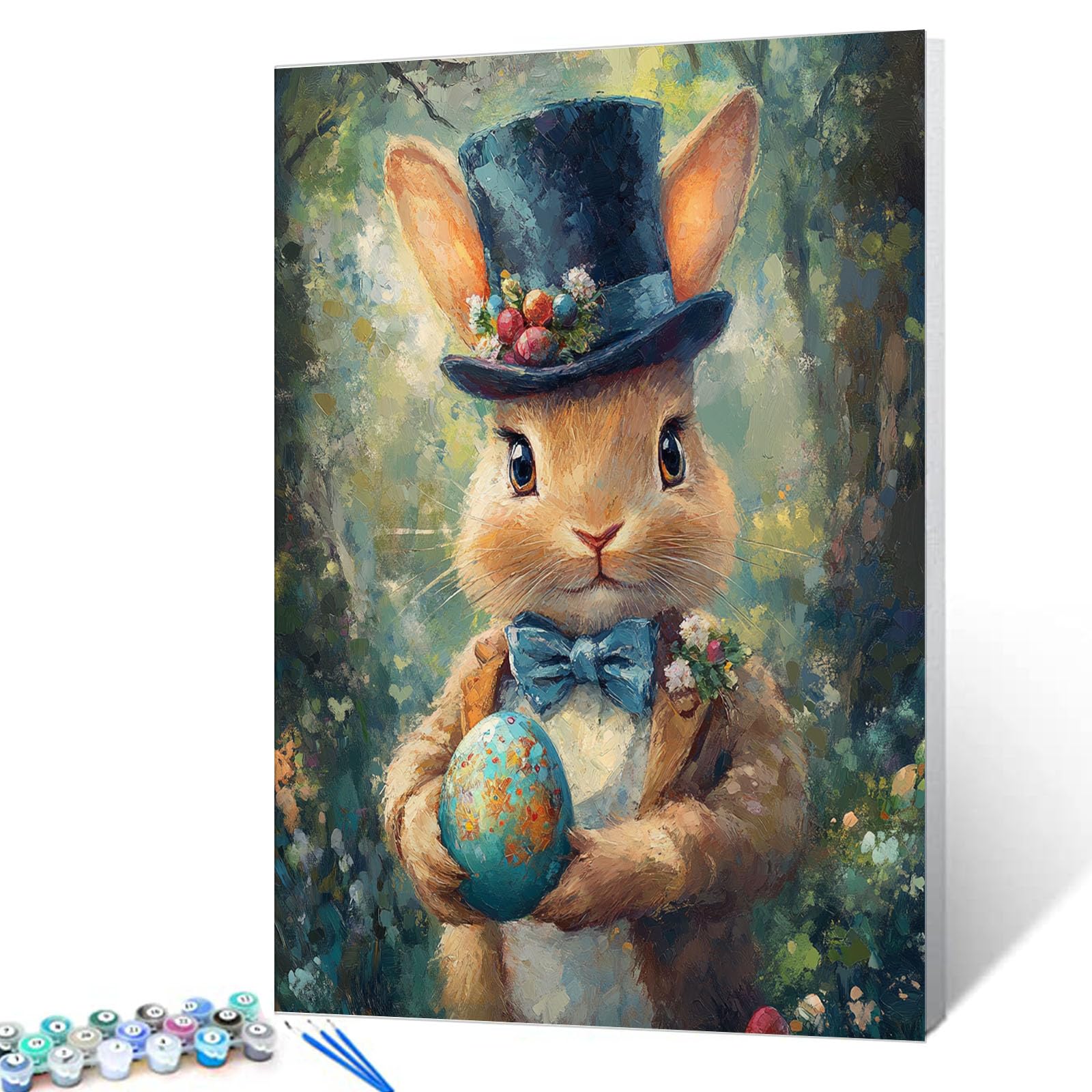 Aihonmin Forest Rabbit Paint by Numbers Kit for Adults Beginners Easter Eggs DIY Digital Oil Painting Kits Acrylic Watercolor Easy Paint Wall Hanging Home Room Decor 16x20 Inch (DIY Frame)