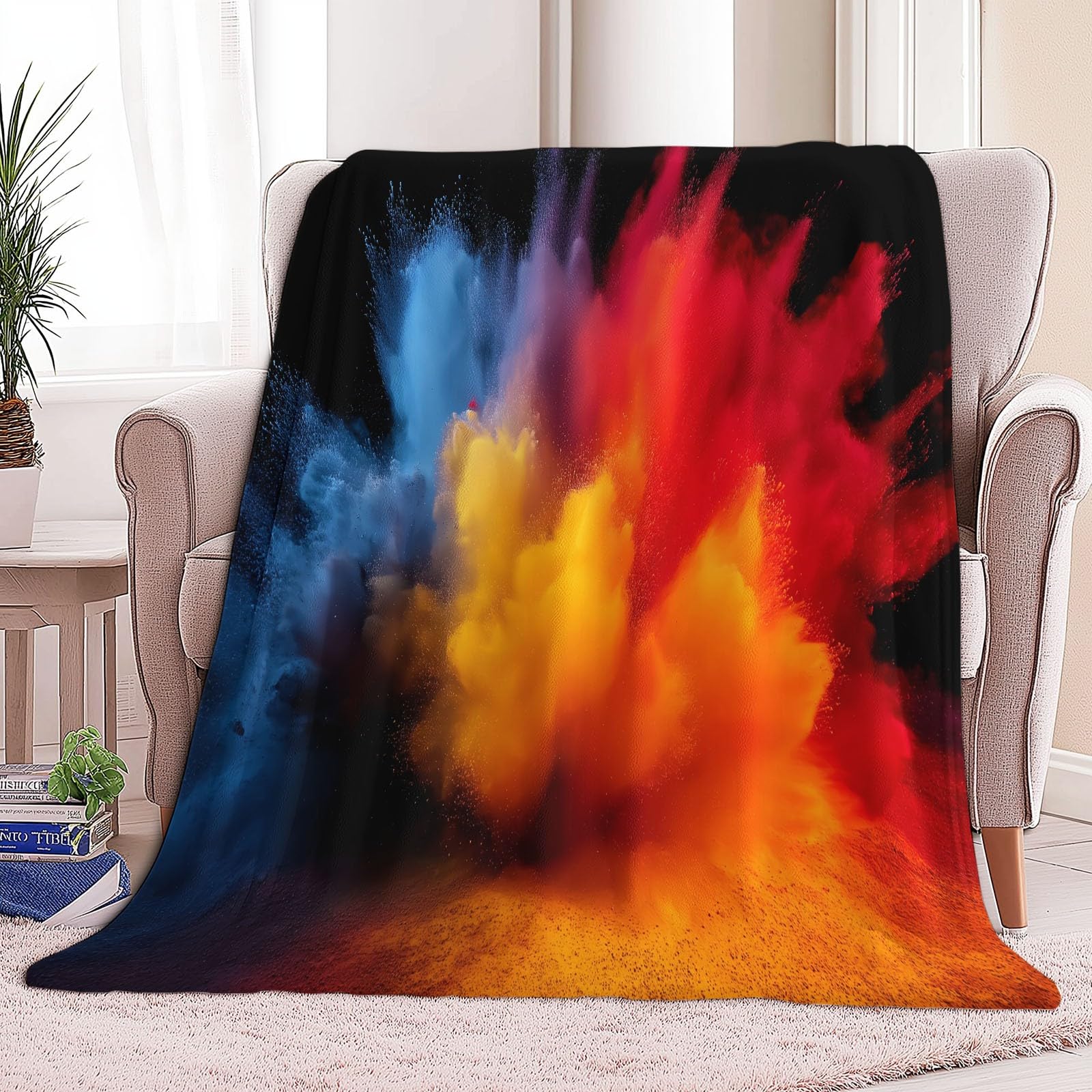 Flanelowy koc polarowy Fotografia Wybuch Pudrowy Pled, narzuta na sofę Wygodna narzuta na łóżko 2-osobowy Koc zimowy w kratę, 220 x 240 cm Kolor Pomarańczowy