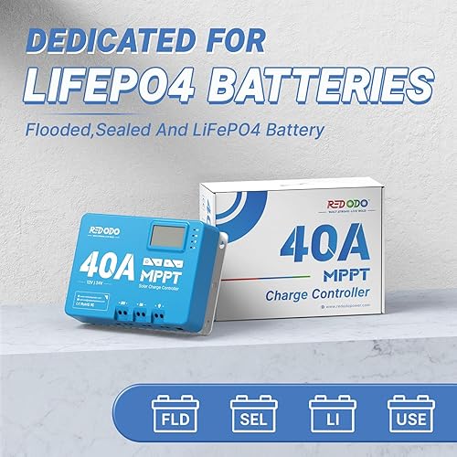 Miniatura 2 de Redodo Controlador de carga solar de entrada de 40 amperios MPPT 12V24V DC con módulo Bluetooth incorporado, pantalla LCD ajustable de parámetros
