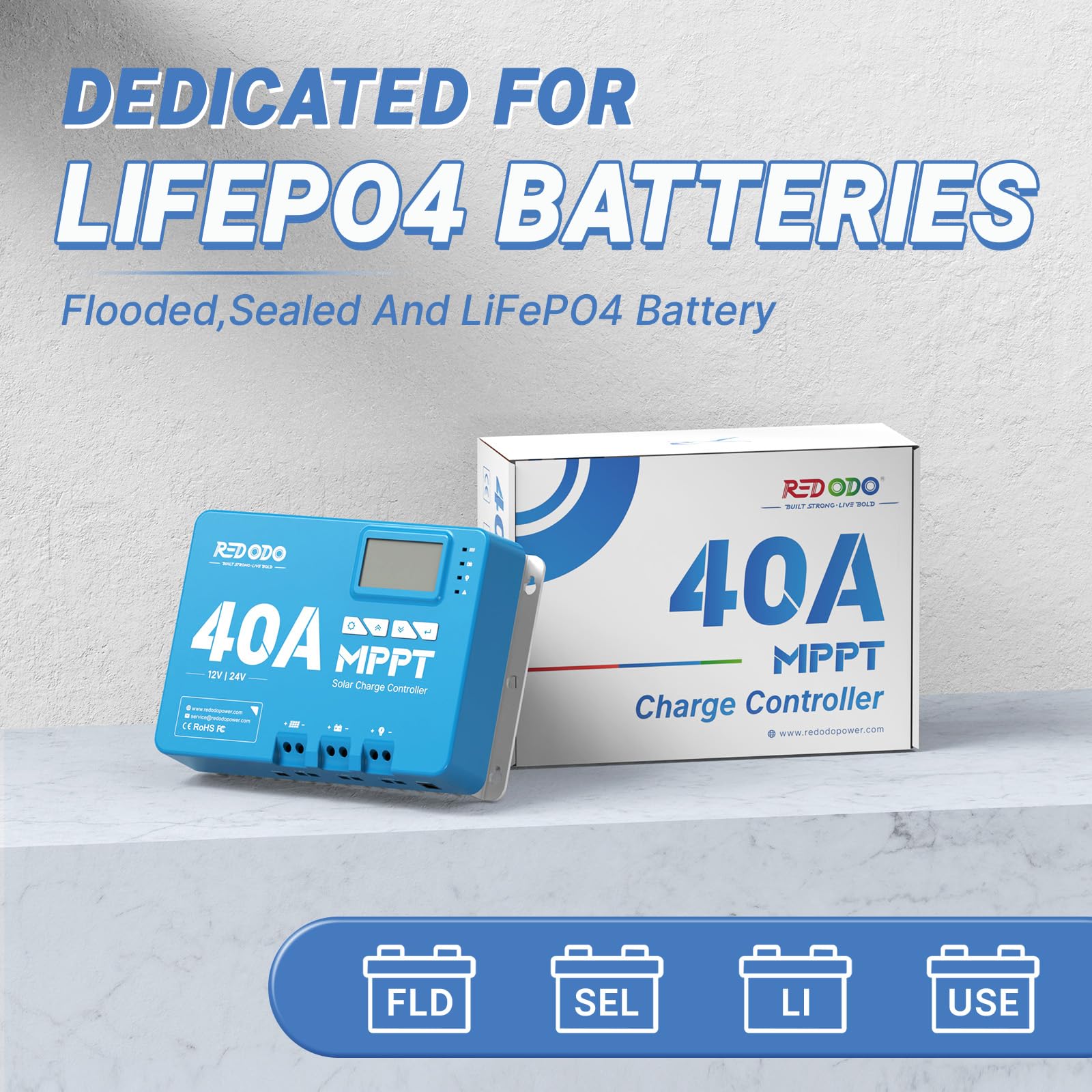 Redodo 40A MPPT 12V/24V Car DC Input Solar Charge Controller con Modulo Bluetooth Incorporato, Parametro Regolabile Display LCD a LED