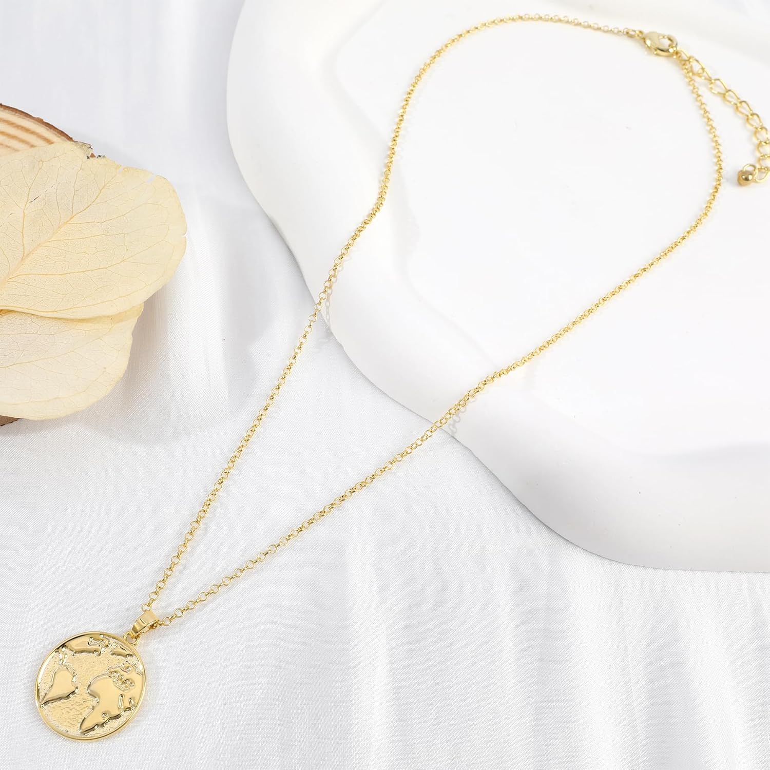 NEKOL Gold World Map Pendant Necklace for Women & Men - 14K Gold Plated World Map Coin Necklace with Adjustable Chain - Round Earth Continent Charm Travel Jewelry Gift for Travelers - Image 6