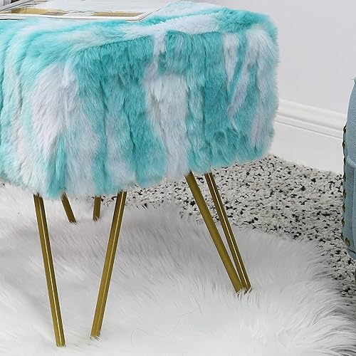 Miniatura 71 de Banco largo rectangular dorado suave de piel sintética otomana de 46 x 16 x 22 pulgadas, taburete reposapiés peludo para dormitorio al final de la