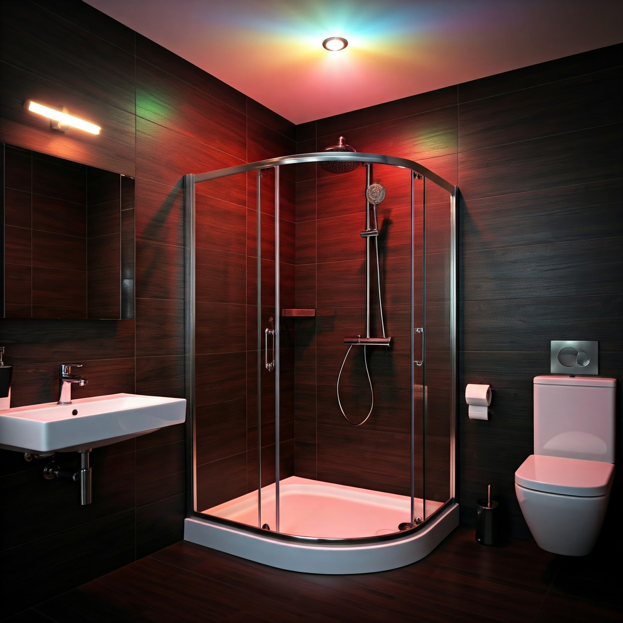 Spot à LED RGBW pour douche, pièces humides, salle de bain, sauna, étanche IP65, chromothérapie, 230V, 6W, finition aluminium brossé argenté