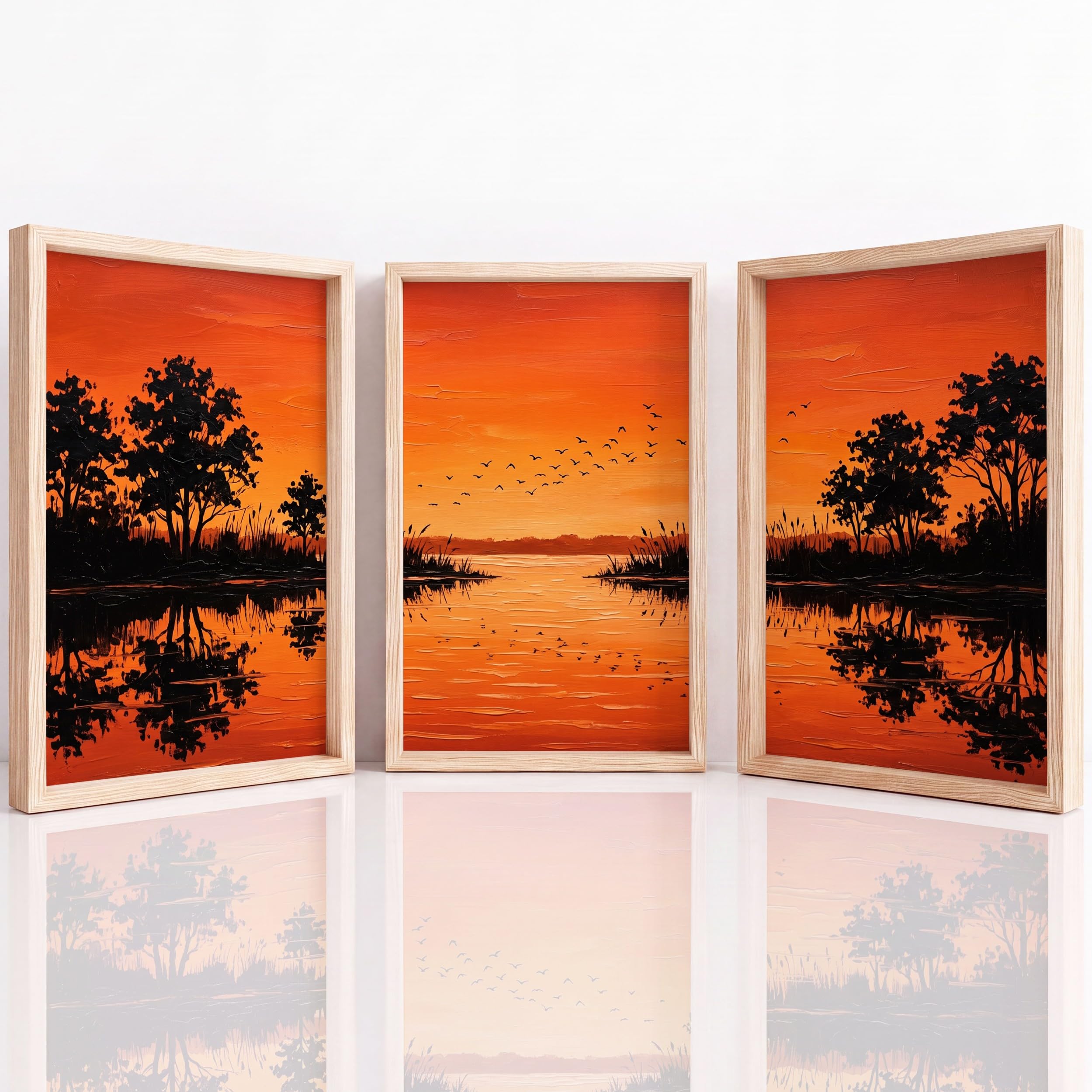 Generisch 3er Set Sonnenuntergang Landschaft Wandbilder 60 x 80 cm
