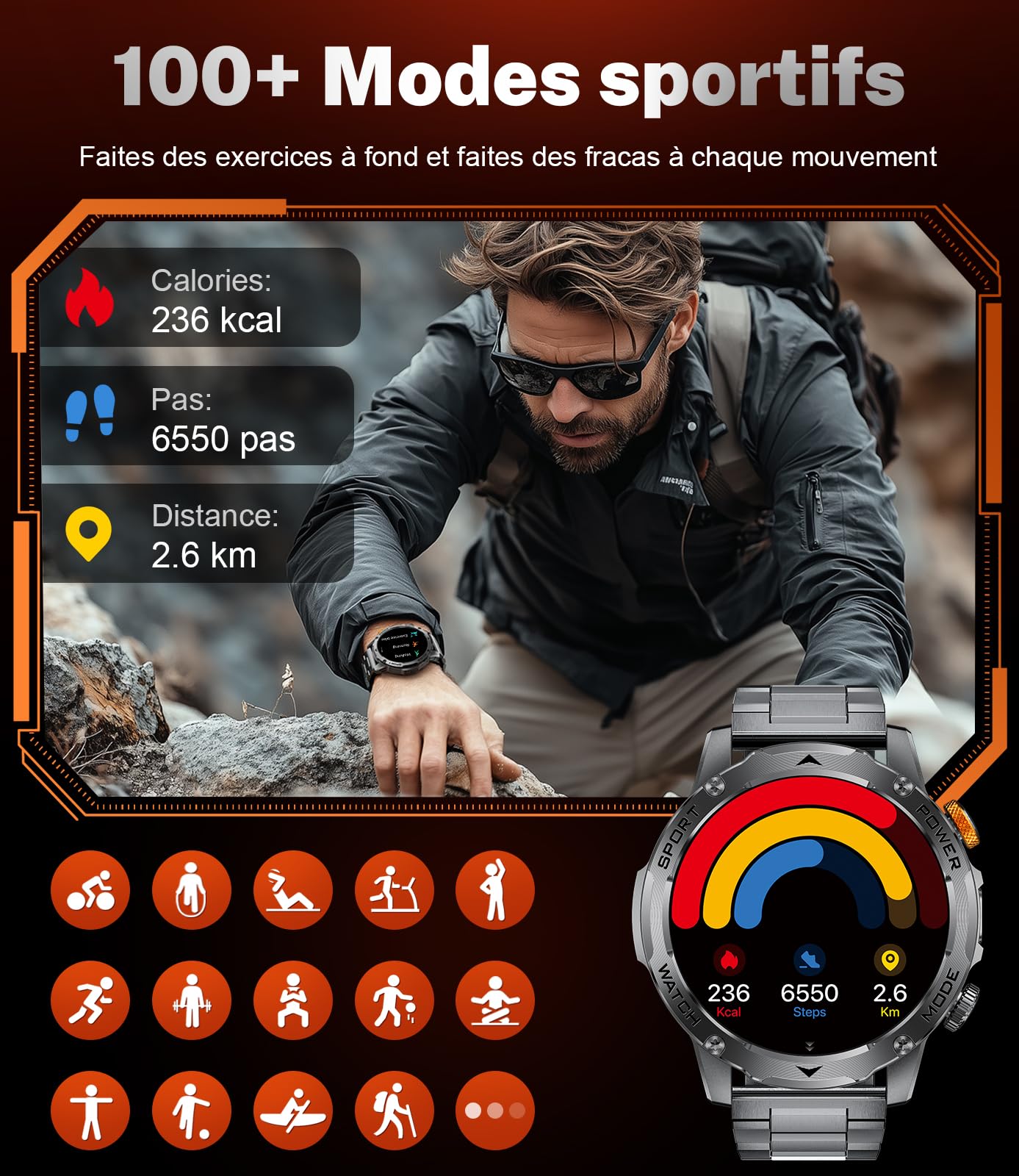 Reloj Inteligente Hombre,1000mAh,3 Correas,1.75" HD Smartwatch Hombre Militar con Llamadas LED Linterna 5ATM Impermeable 120+ Modos Deportivos Podómetro Pulsera Actividad Android iOS Negro