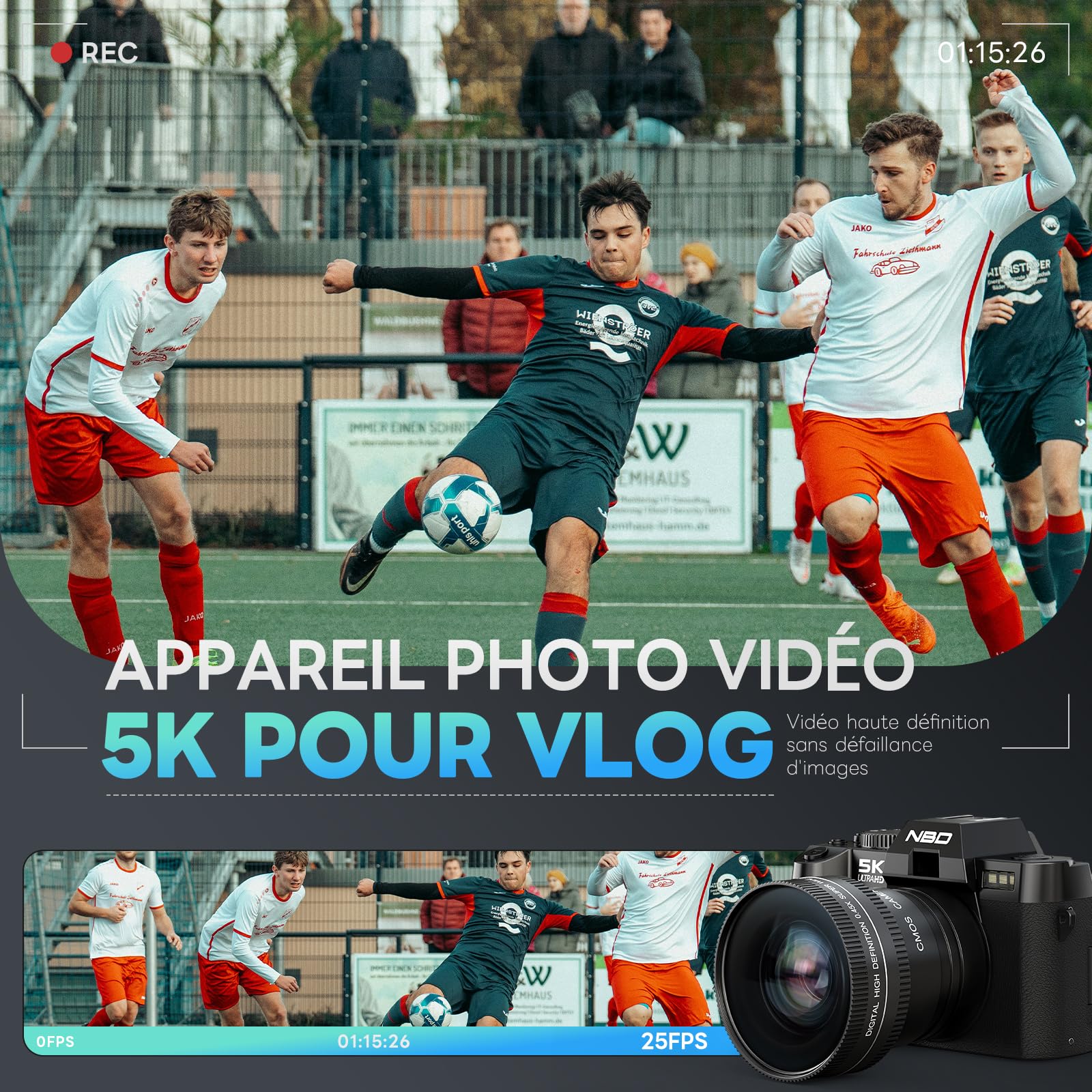 Appareil Photo Numérique NBD 5K 64MP Autofocus Zoom 16x F1.8 Écran IPS 3" 180° WiFi Grand Angle Macro Carte 64GB 2 Batteries Noir
