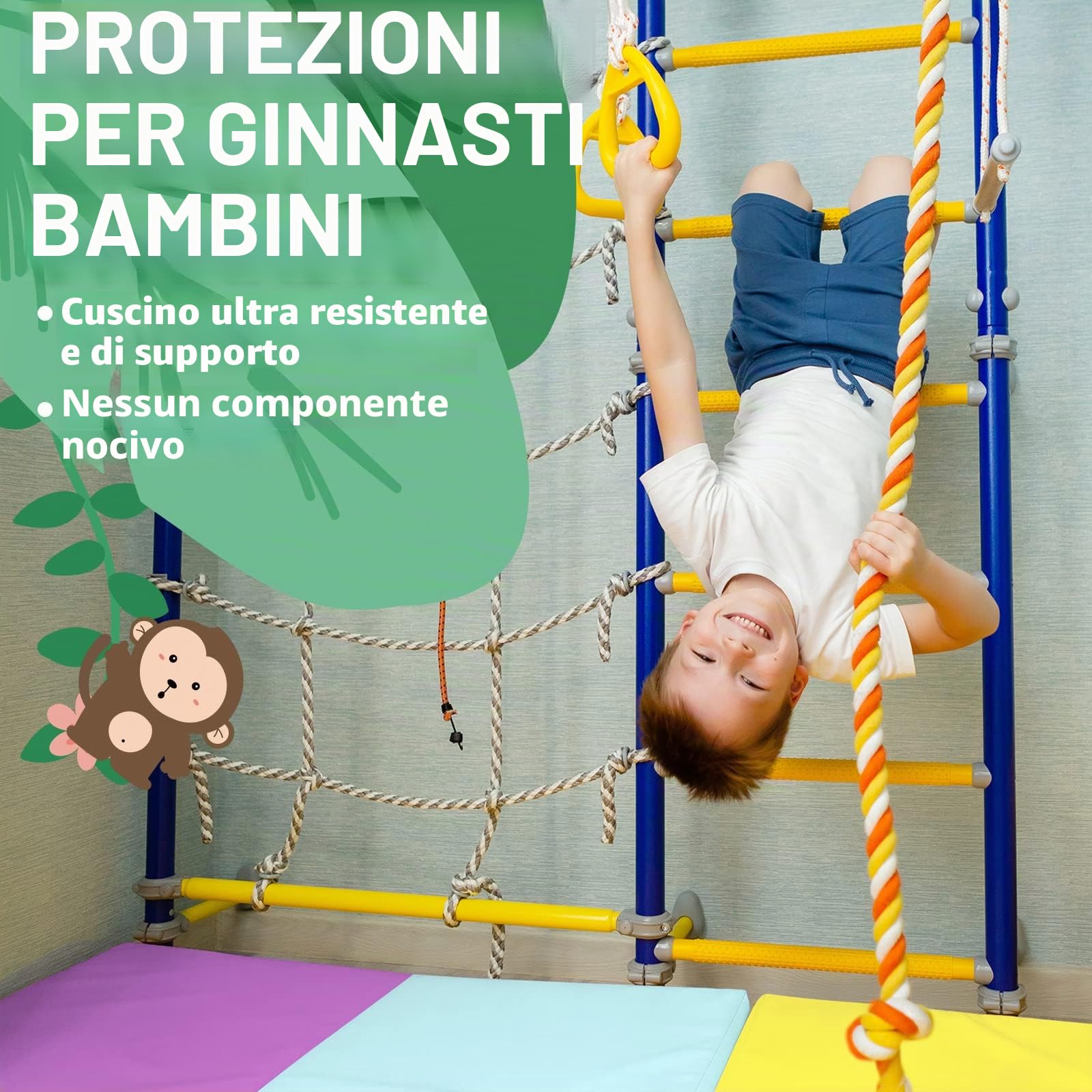 PhysKcal Tappetino ginnastica pieghevole a 5 pannelli con maniglie | Superficie antiscivolo in ecopelle con imbottitura spessa per yoga, pilates, ginnastica e attività ricreative a casa.