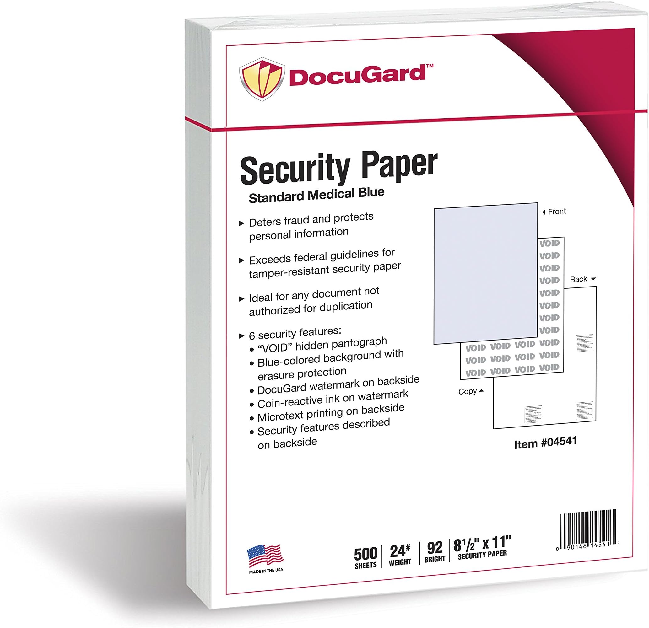 DocuGard Medical Security Papers, 24 lb Bond Weight, 8.5 x 11, Blue, 500/Ream