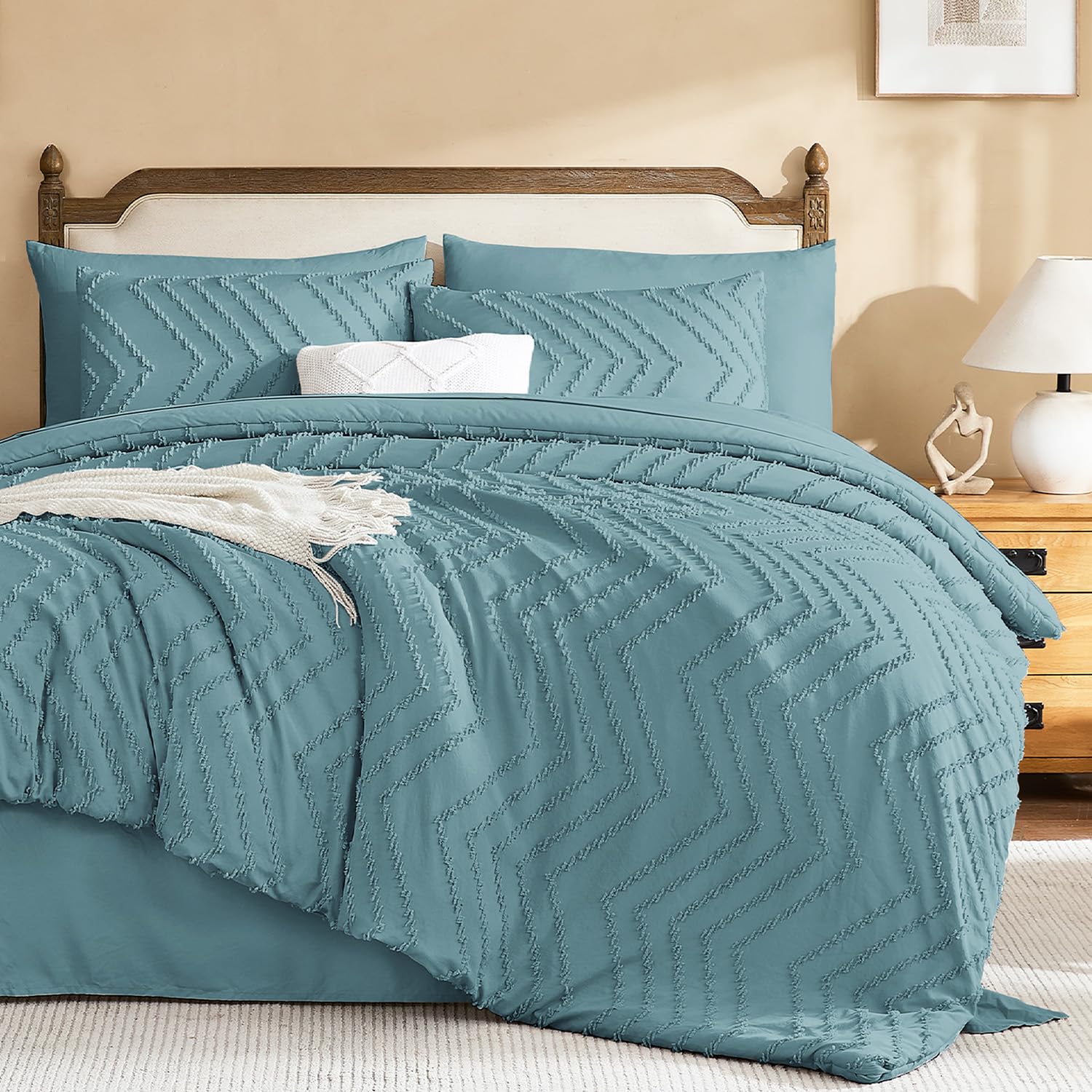 Litanika Super King Comforter Set with Sheets, 7 Pieces Boho Bed Set