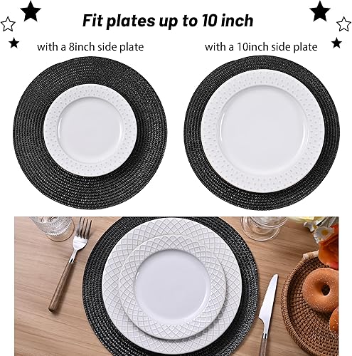 Miniatura 4 de Feuille Juego de 4 manteles individuales redondos trenzados para mesa de comedor, tejidos, lavables, antideslizantes, 13.5 pulgadas (negro, 4 piezas)