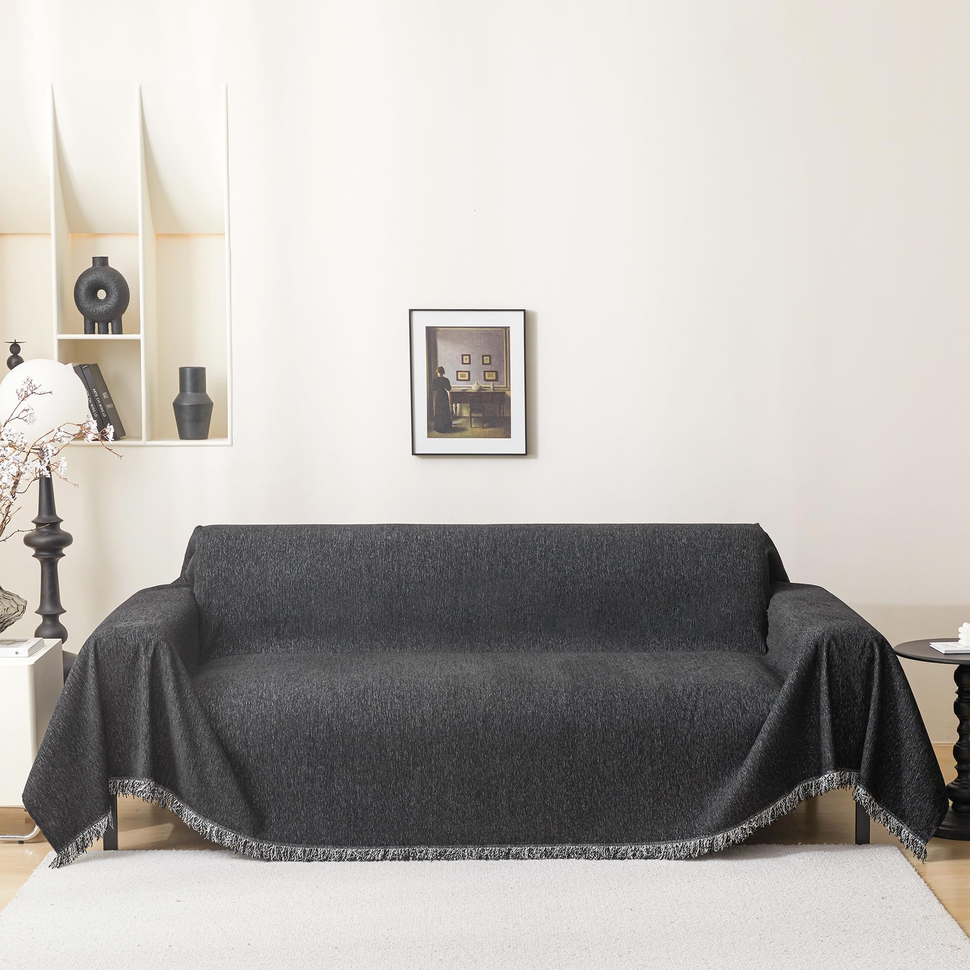 MEETSKY Sectional Couch Covers for Sofa, Black Couch Cover for 2 Cushion Couch Sofa, Chenille Pet Sofa Slipcover for L Shaped Couch Love Seat Pets Protector Furniture, 71" x 118"