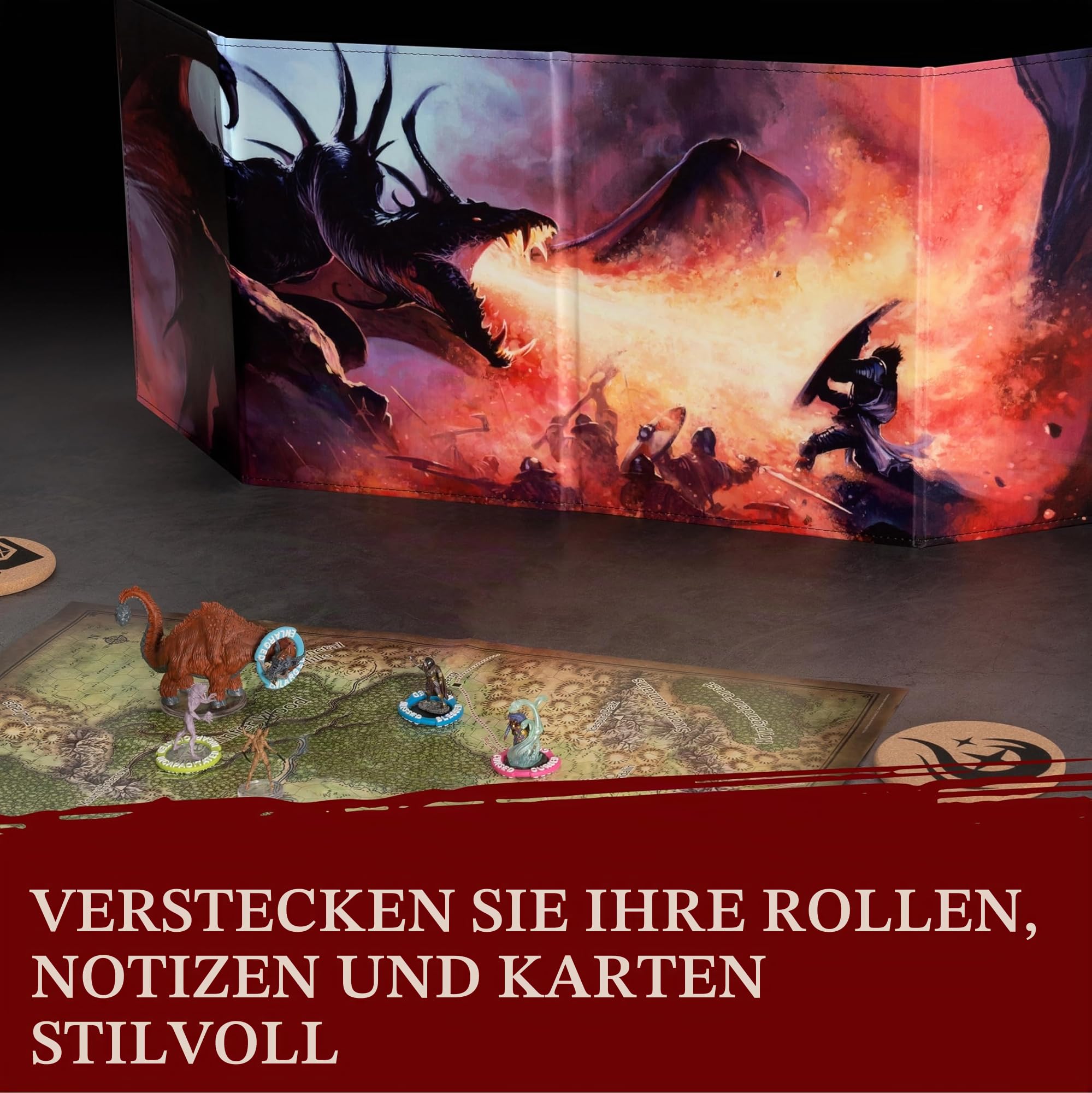 DND DM Screen 5e – D&D Spielleiterschirm zum Verbergen deiner Würfel, Karten und Bücher - Vollfarbiger Druck mit anpassbaren Einsätzen - Dungeons and Dragons – DND Zubehör Geschenk Für Pen and Paper